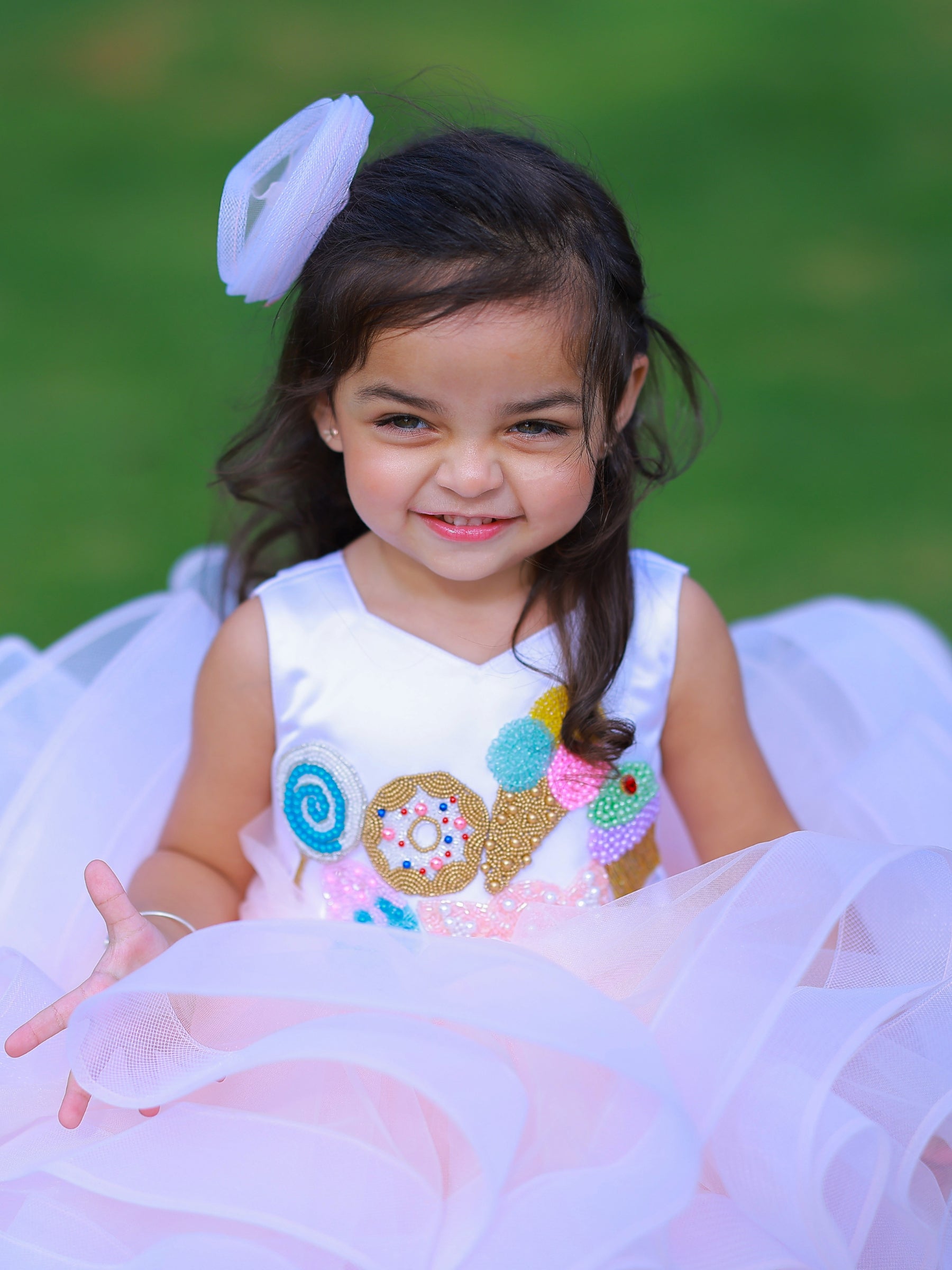 Peach and White Candy Theme Ruffle Knee Length Gown