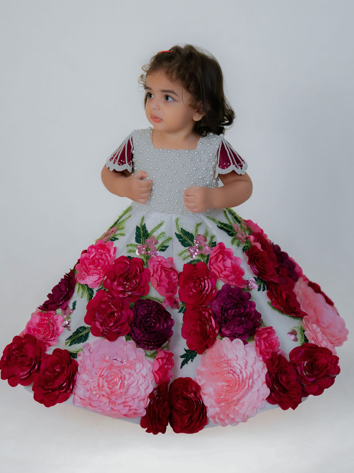 Crimson Rose Garden — 3D Floral Couture Gown