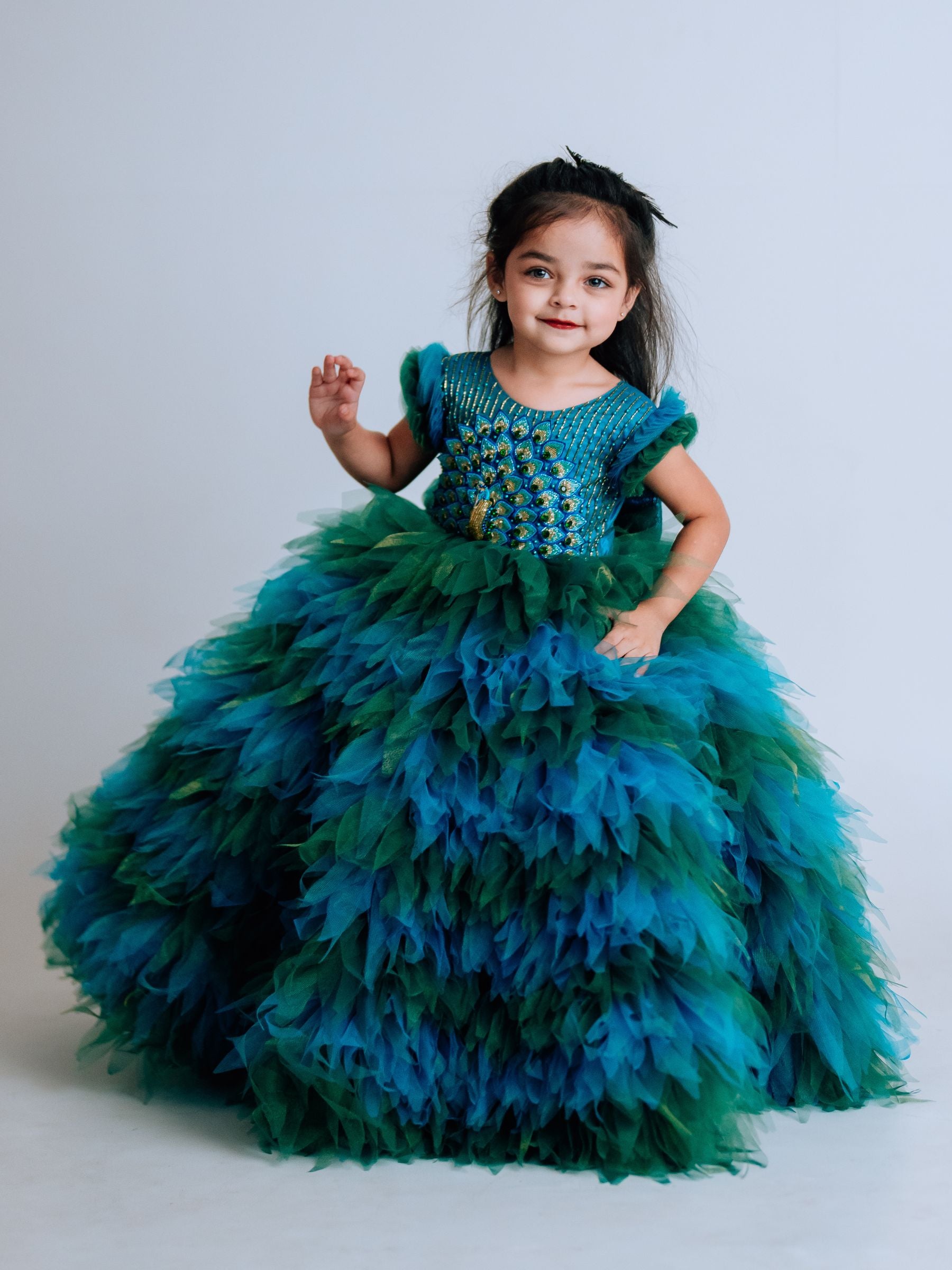 5D Designer Peacock Feather Princess Gown