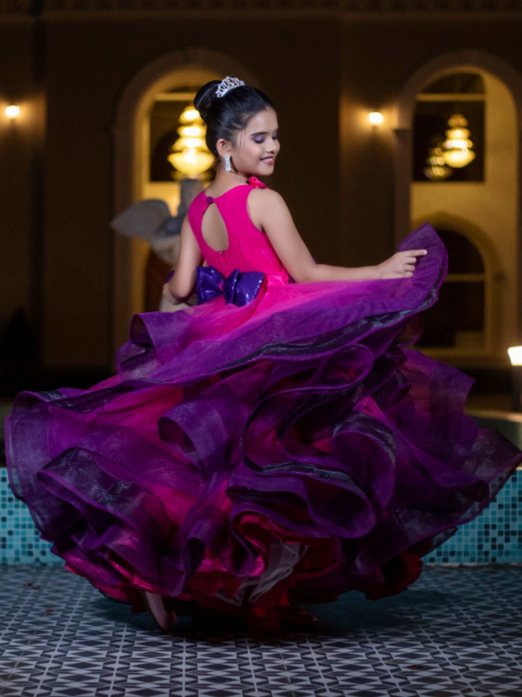 Pink and Purple Dazzling Floral Embellished Belle Gown