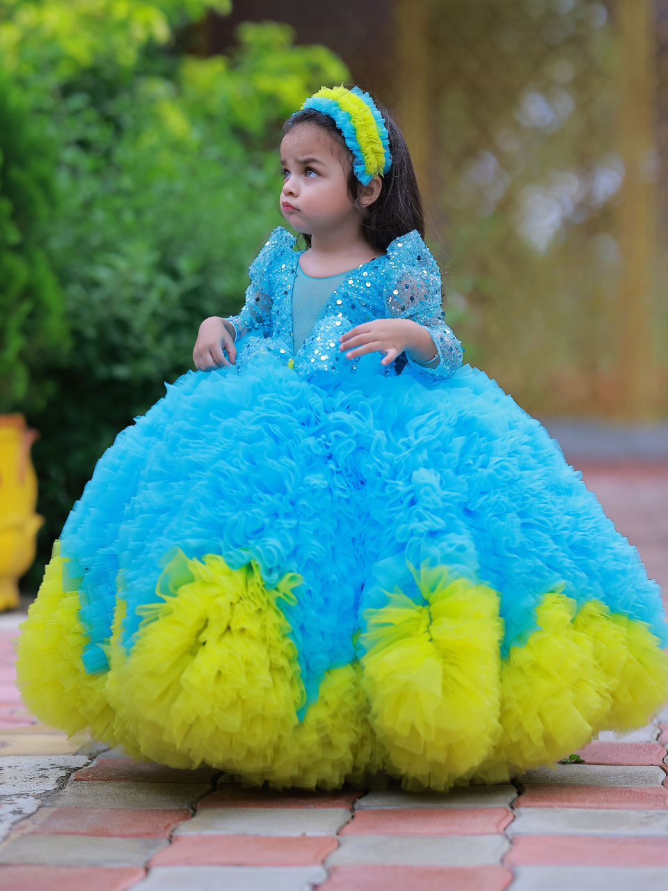 Cloudy blue Ball gown with sequin top