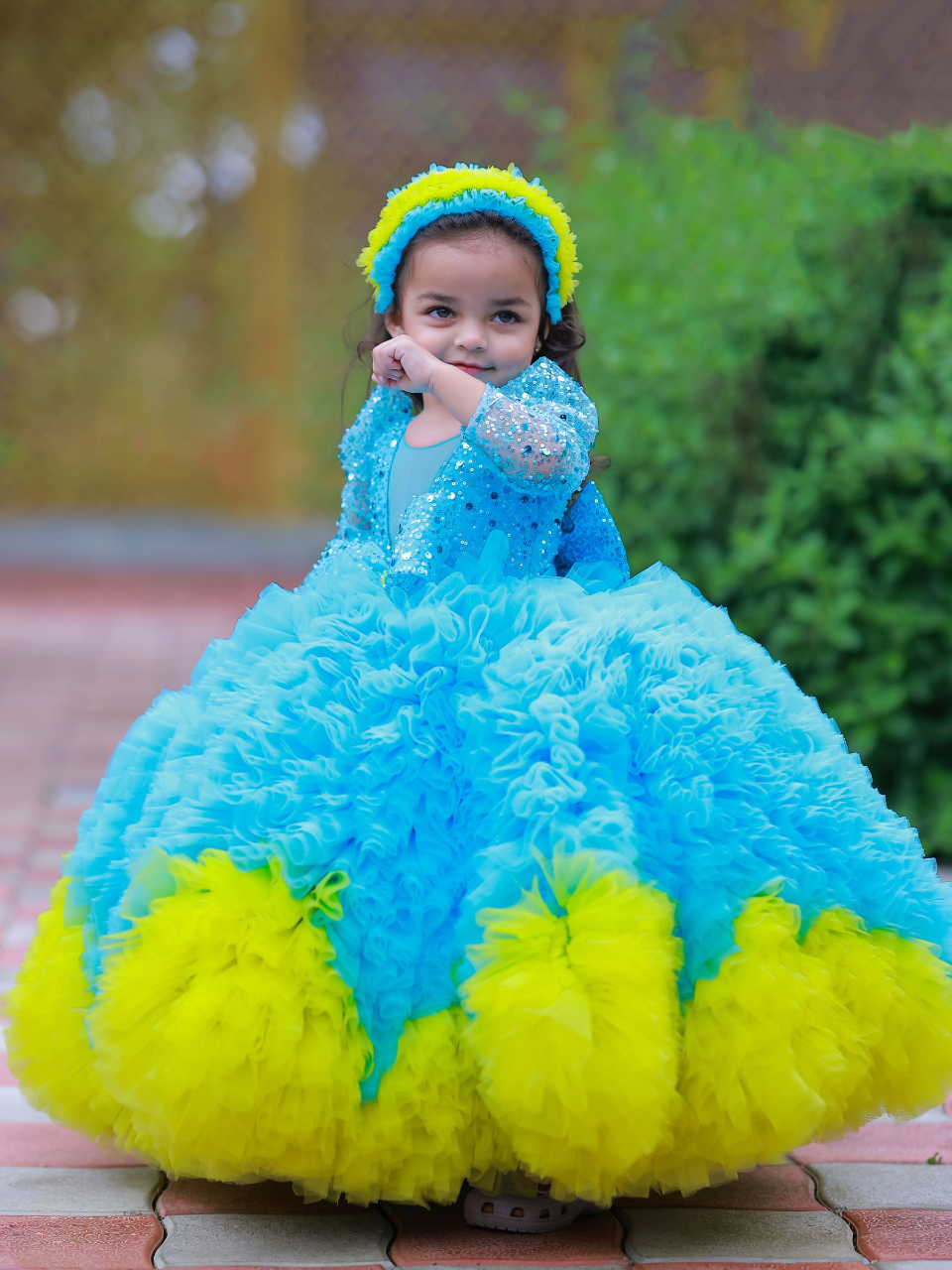 Cloudy blue Ball gown with sequin top