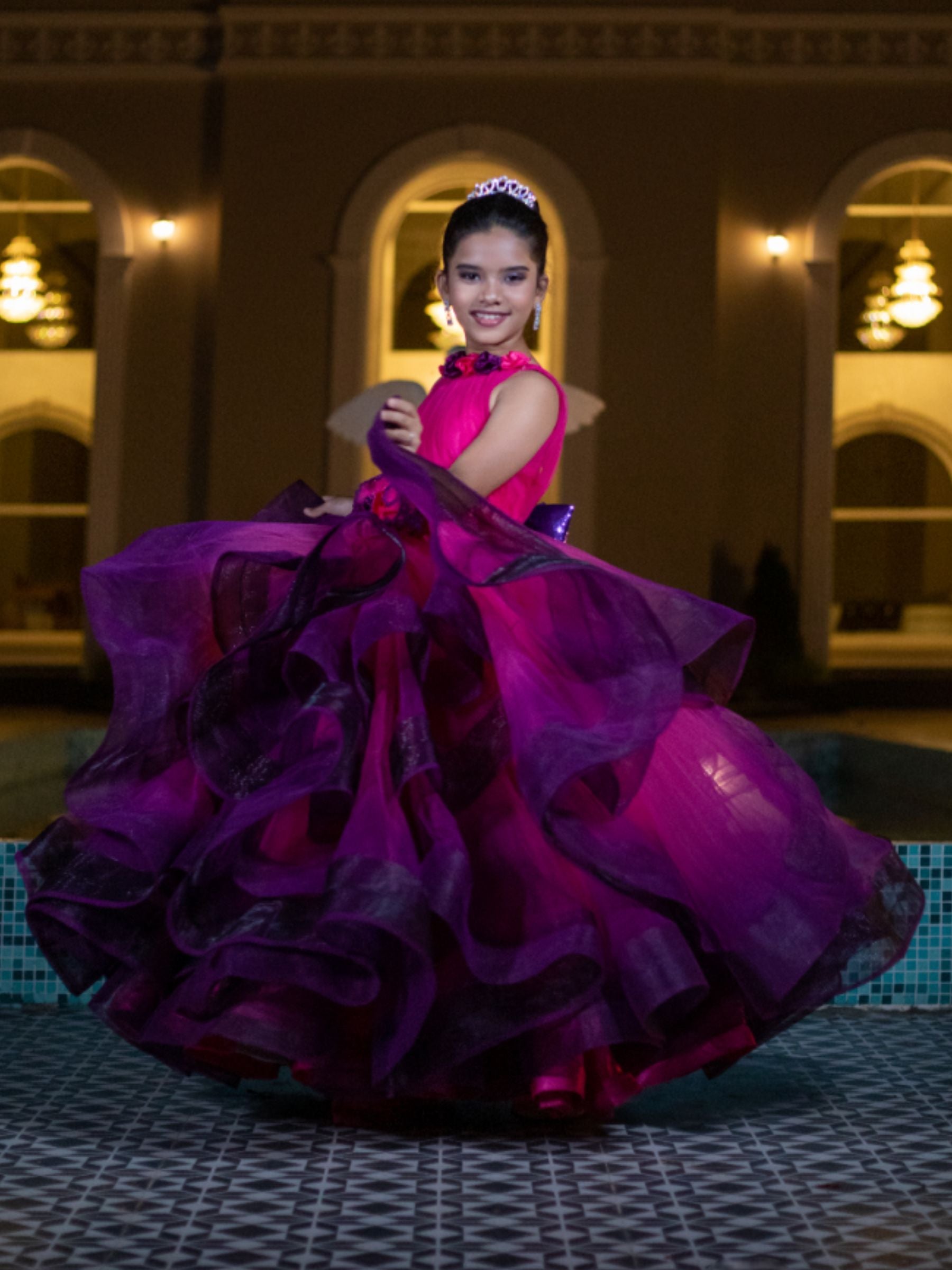 Pink and Purple Dazzling Floral Embellished Belle Gown