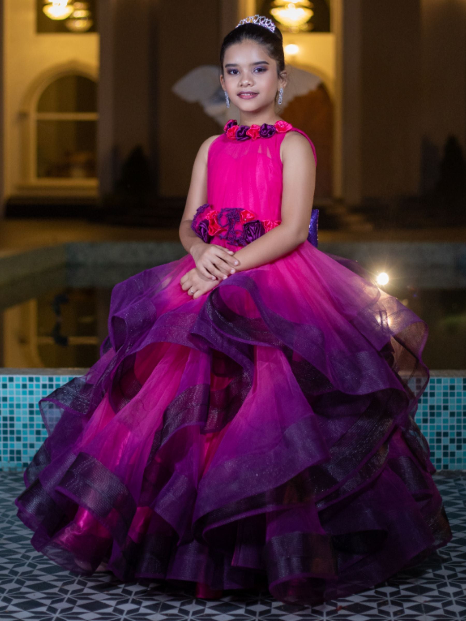 Pink and Purple Dazzling Floral Embellished Belle Gown