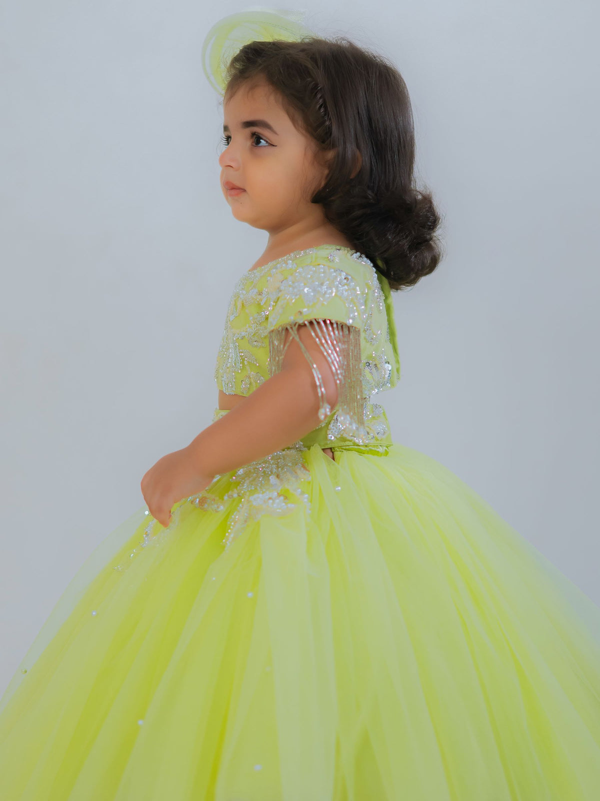 The Lime-Frost Fringe Ball Gown