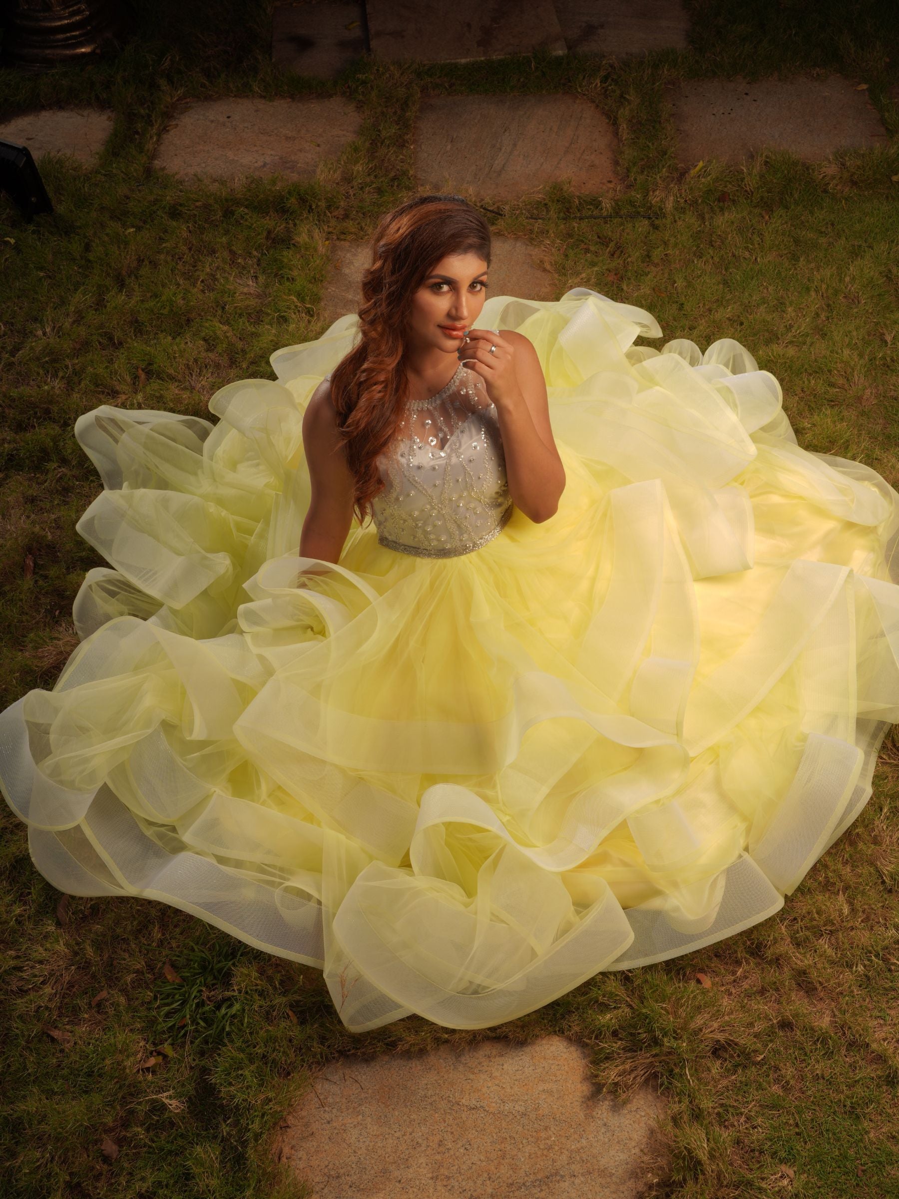 Lemon Luxe Ruffle Ball Gown