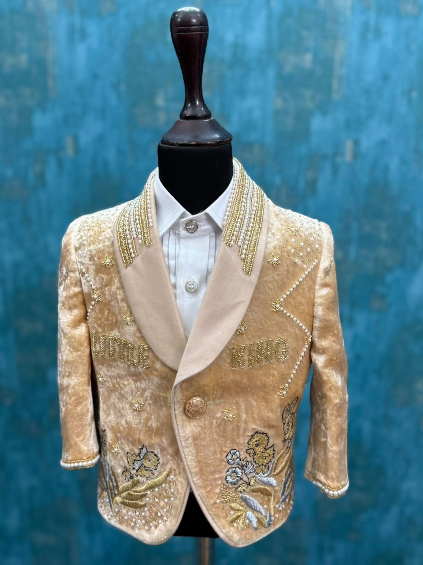 Simba themed Gold velvet Blazer With Pant and Patterned Shirt