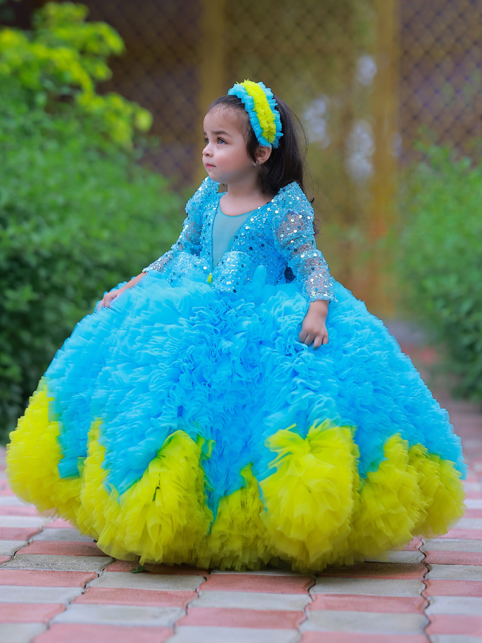 Cloudy blue Ball gown with sequin top