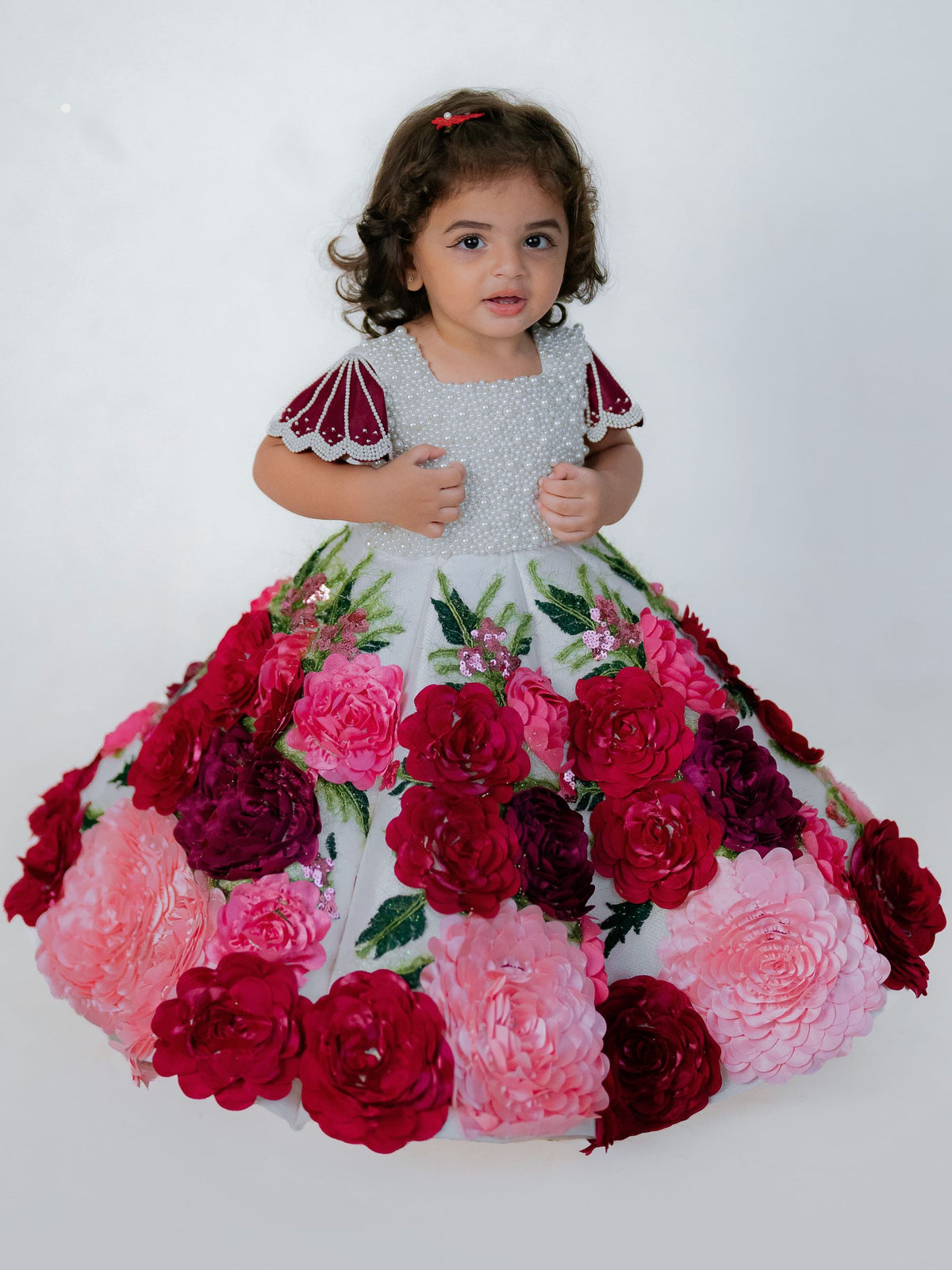 Crimson Rose Garden — 3D Floral Couture Gown