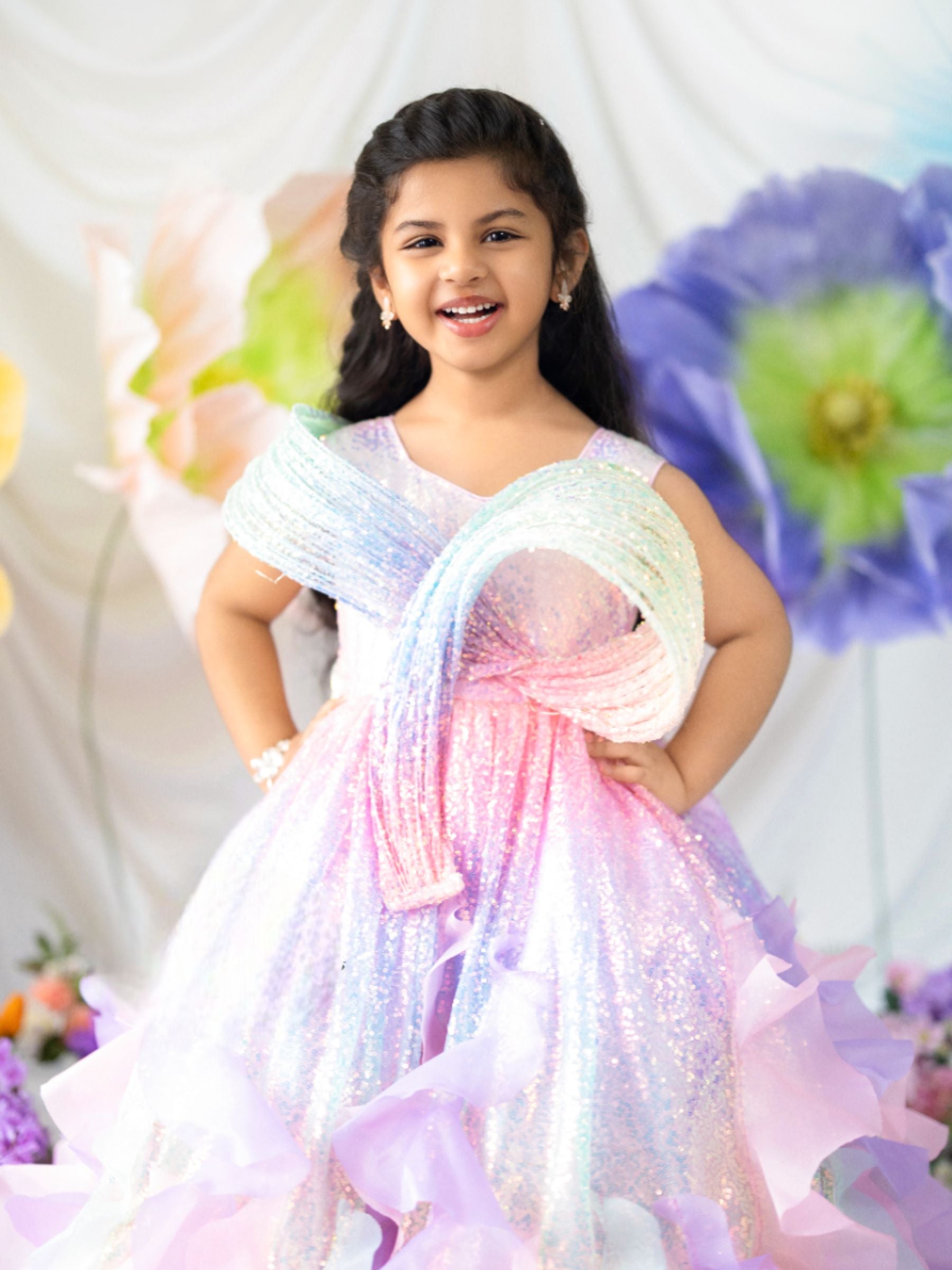 Multi colour sequence fairy ball gown with structured top