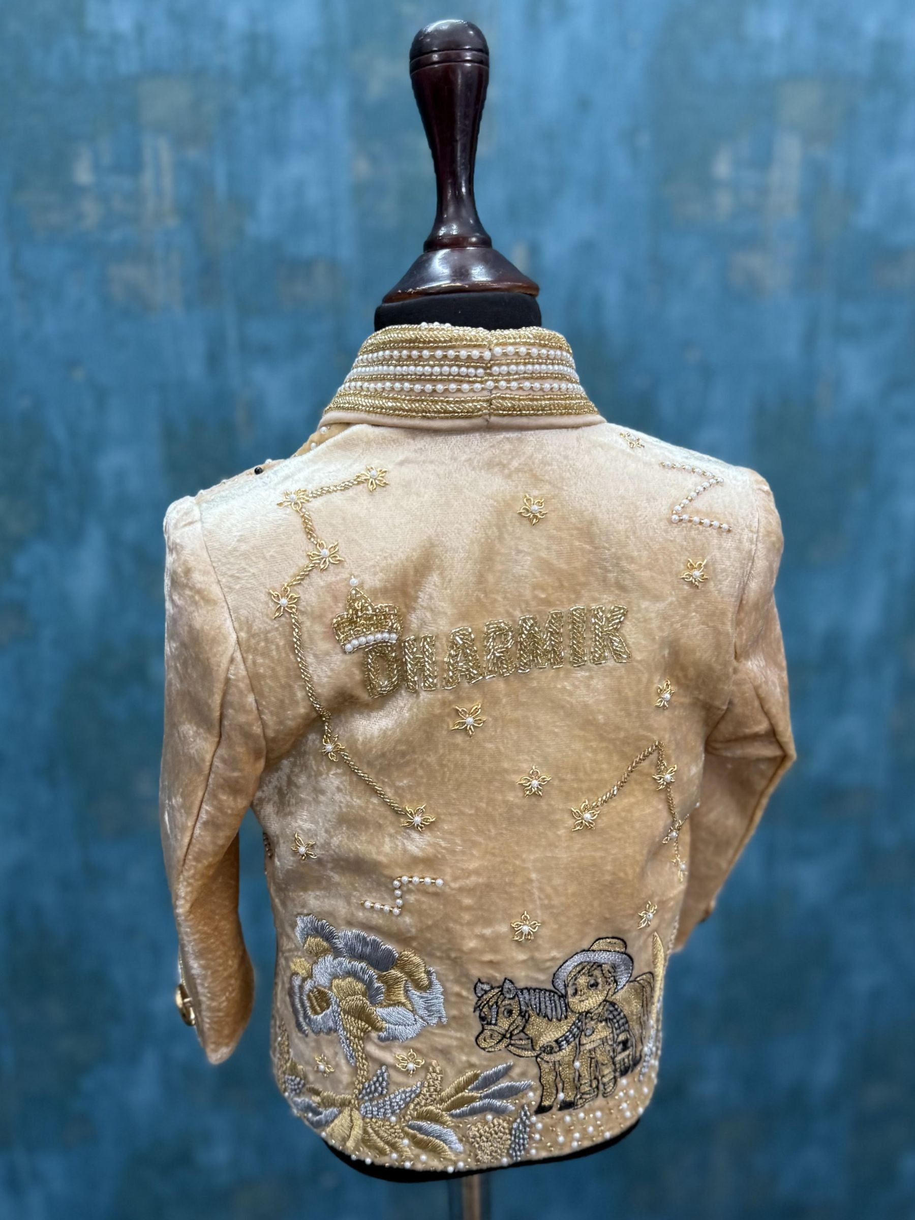 Simba themed Gold velvet Blazer With Pant and Patterned Shirt