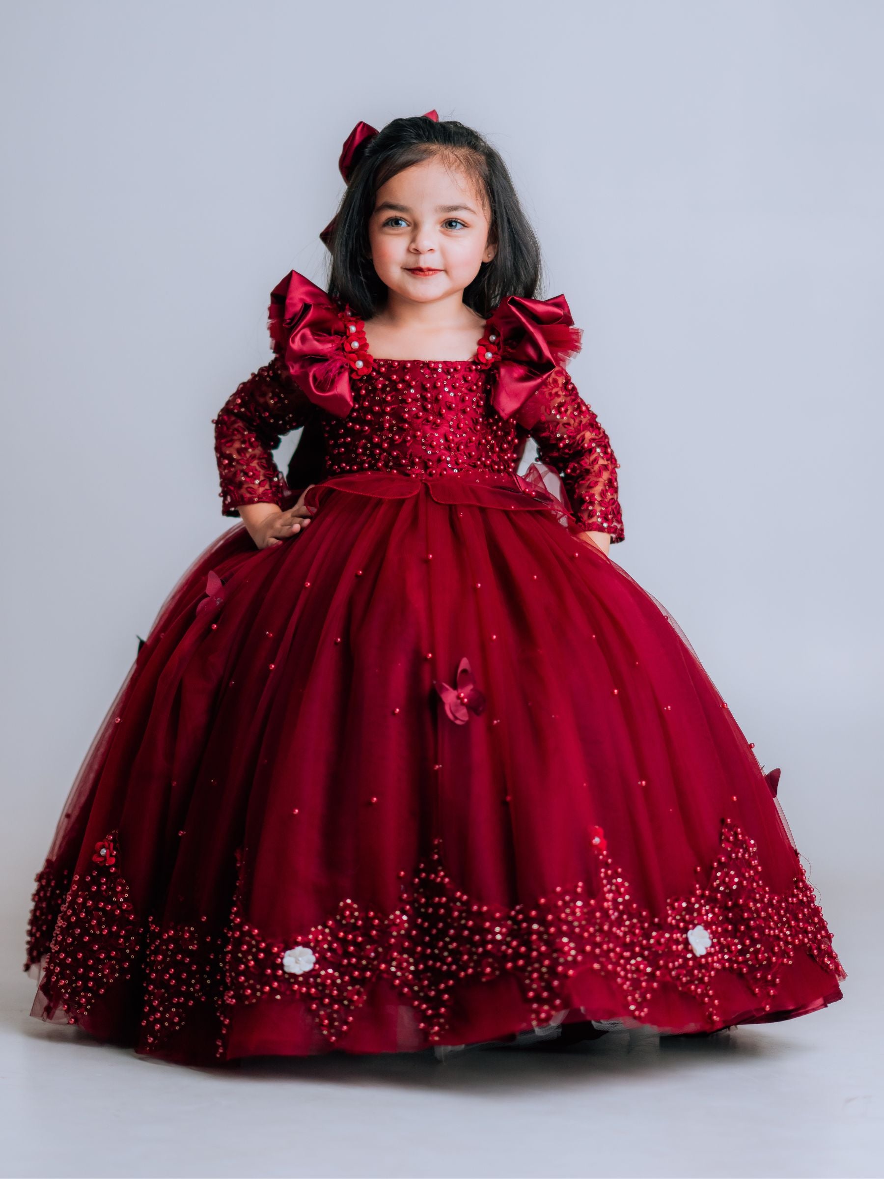 Royal Maroon Lace Ball Gown