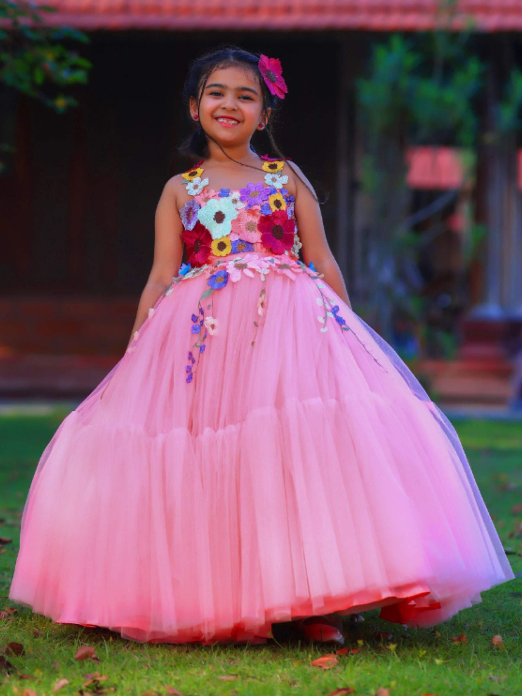 Peach Fairy Garden Floral Ball gown With Butterfly Wings