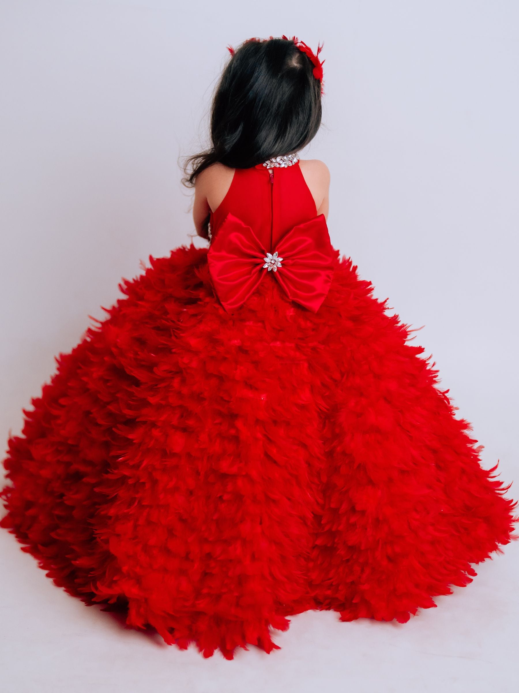 Feathered Ball Gown with Stone Embroidery Bodies