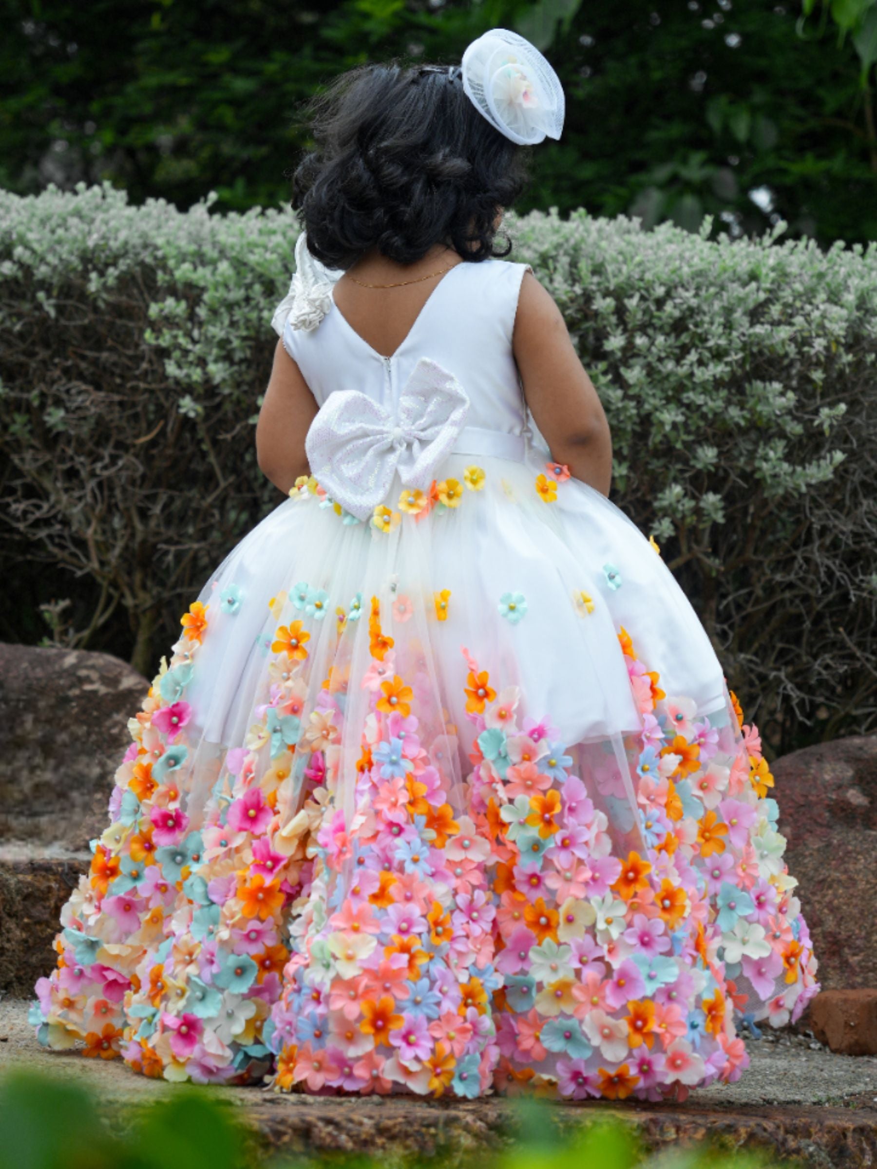 Multi Colour High Low Floral Gown With Structured Top