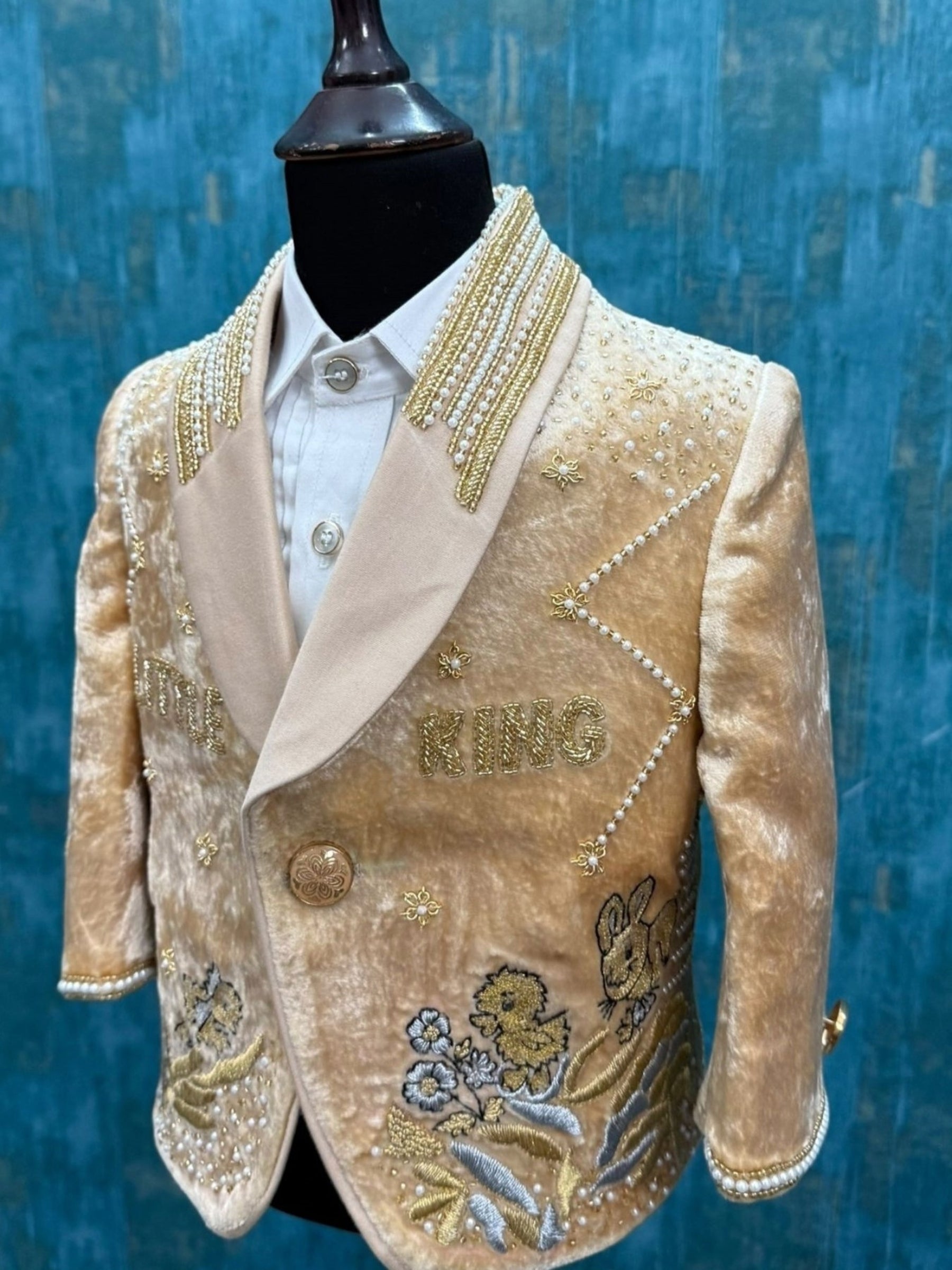 Simba themed Gold velvet Blazer With Pant and Patterned Shirt