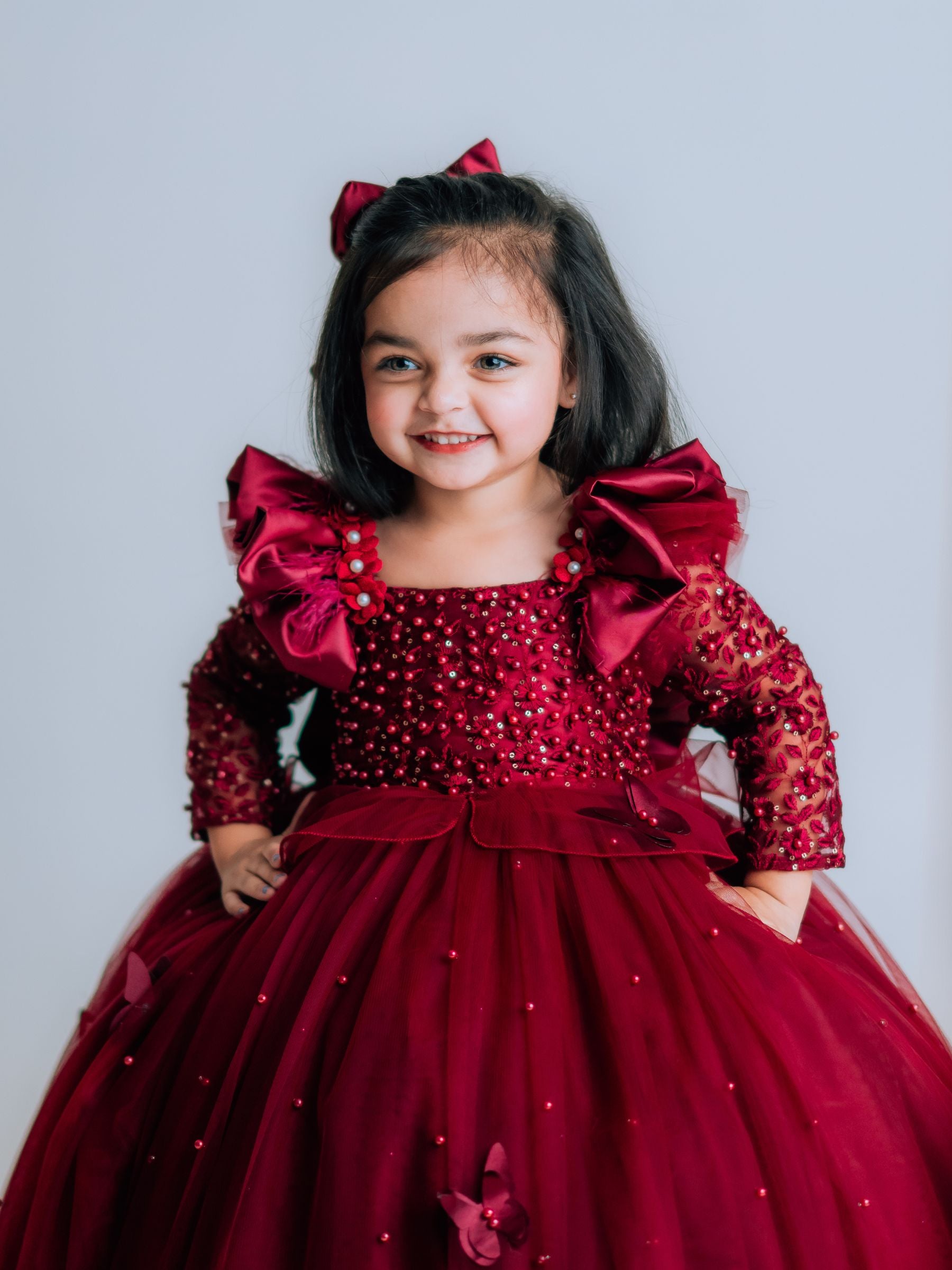 Royal Maroon Lace Ball Gown