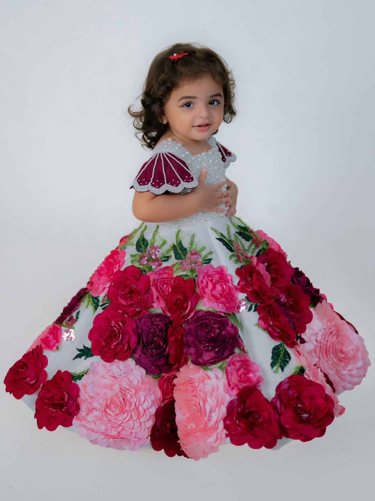 Crimson Rose Garden — 3D Floral Couture Gown
