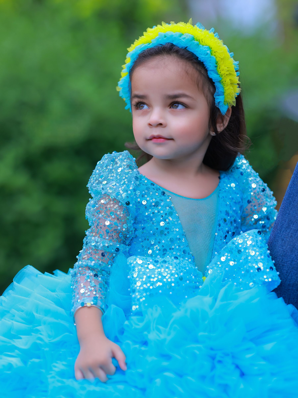 Cloudy blue Ball gown with sequin top