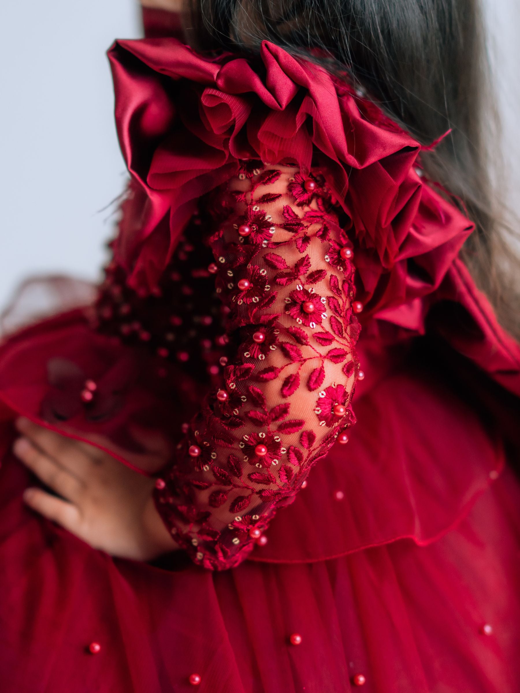 Royal Maroon Lace Ball Gown