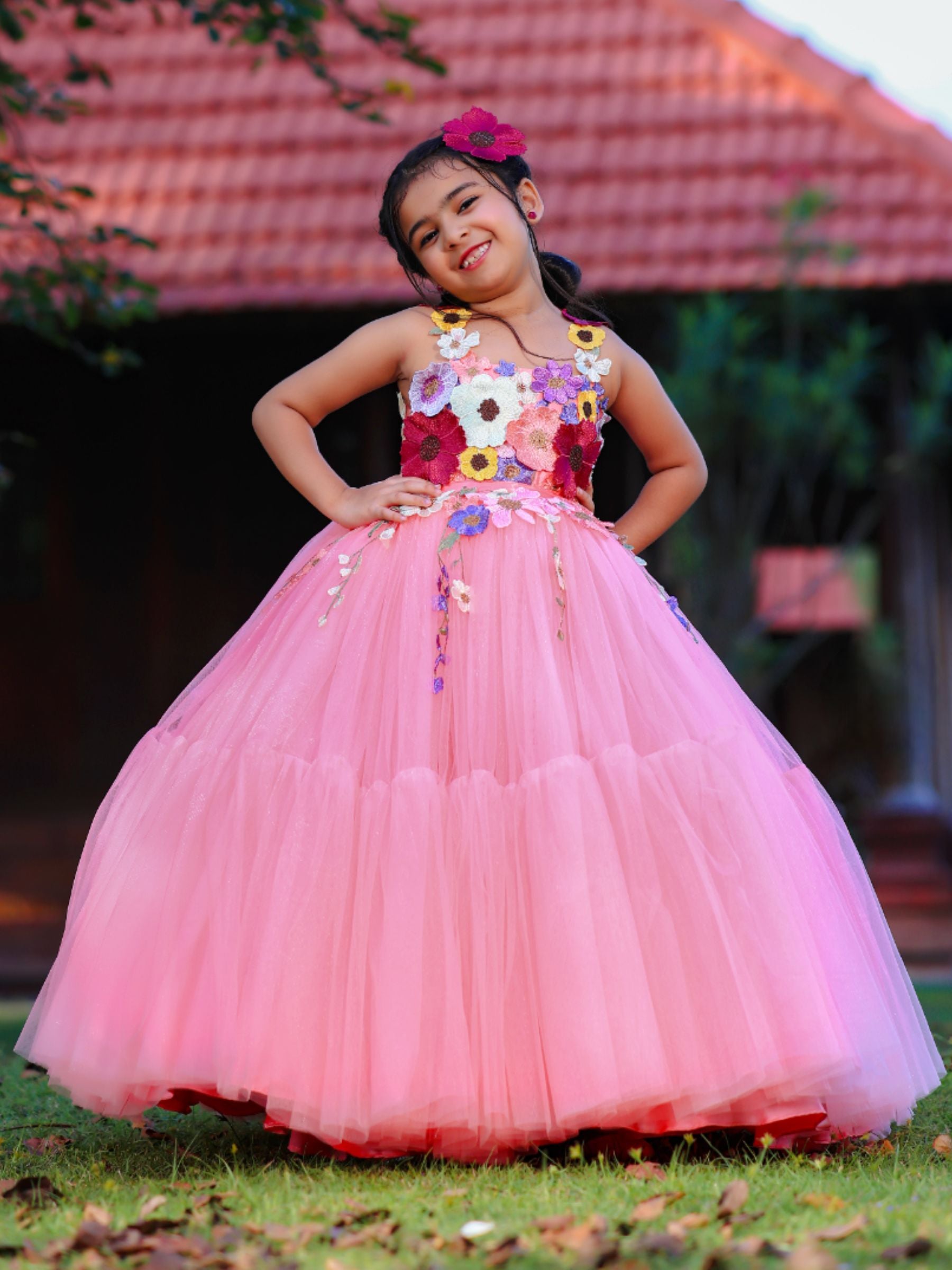 Peach Fairy Garden Floral Ball gown With Butterfly Wings
