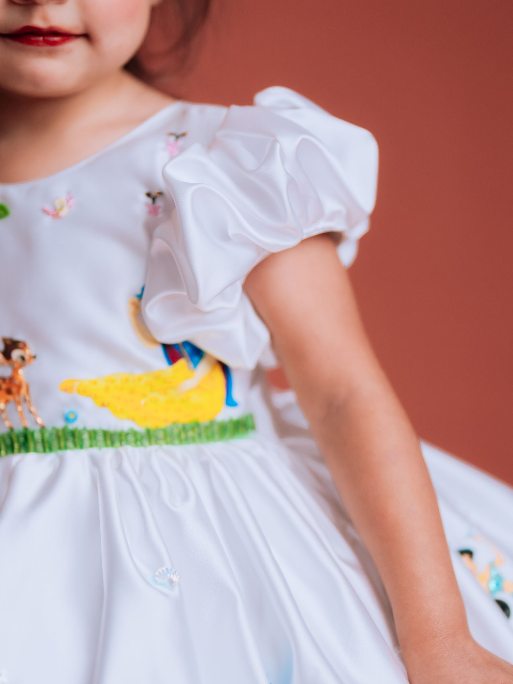 DISNEY BALL GOWN WITH HAMD EMBROIDERED CHARACTERS