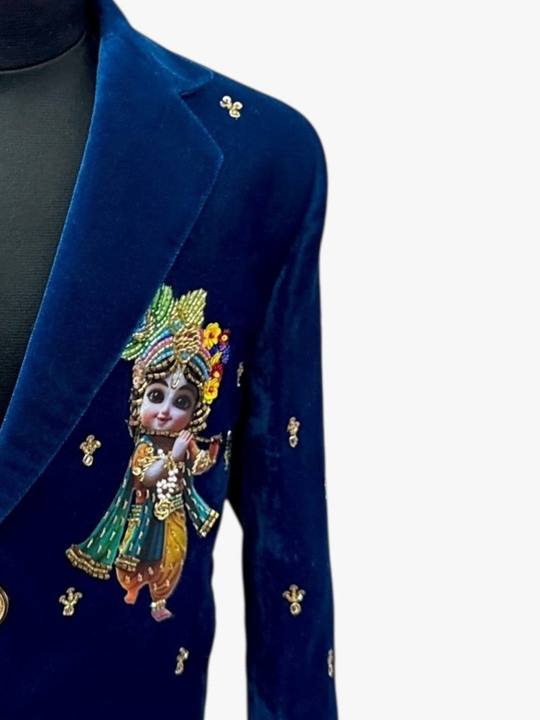 5D Designer Little Krishna Peacock Royale Coat- Comes with Pant and Shirt