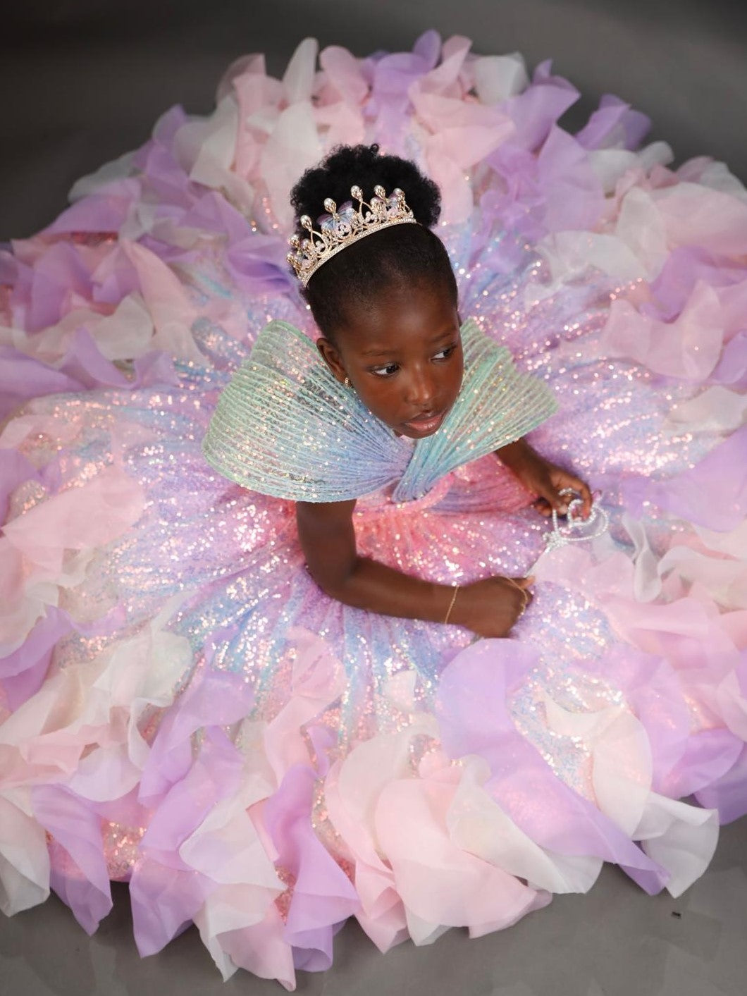 Multi colour sequence fairy ball gown with structured top