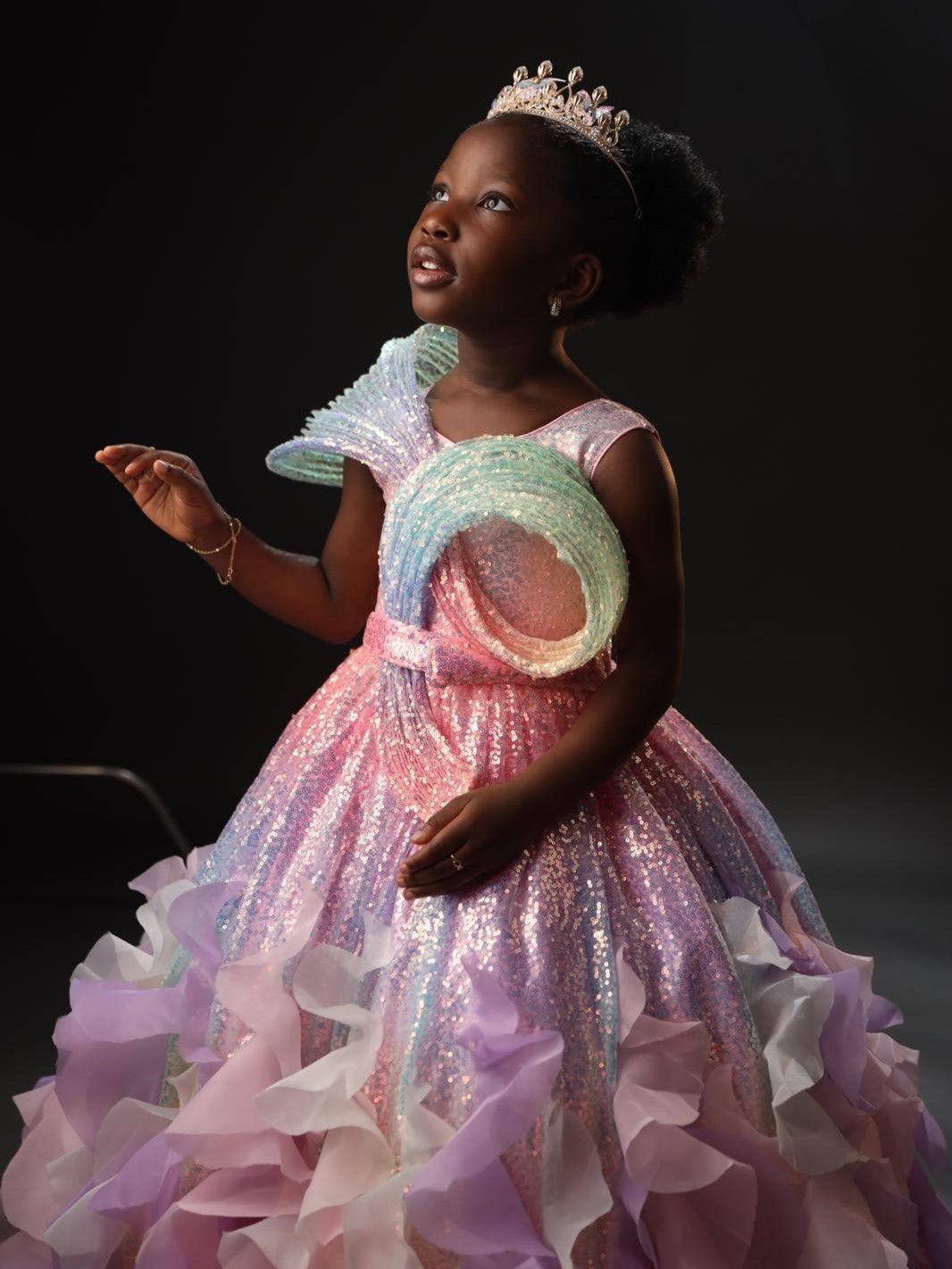 Multi colour sequence fairy ball gown with structured top