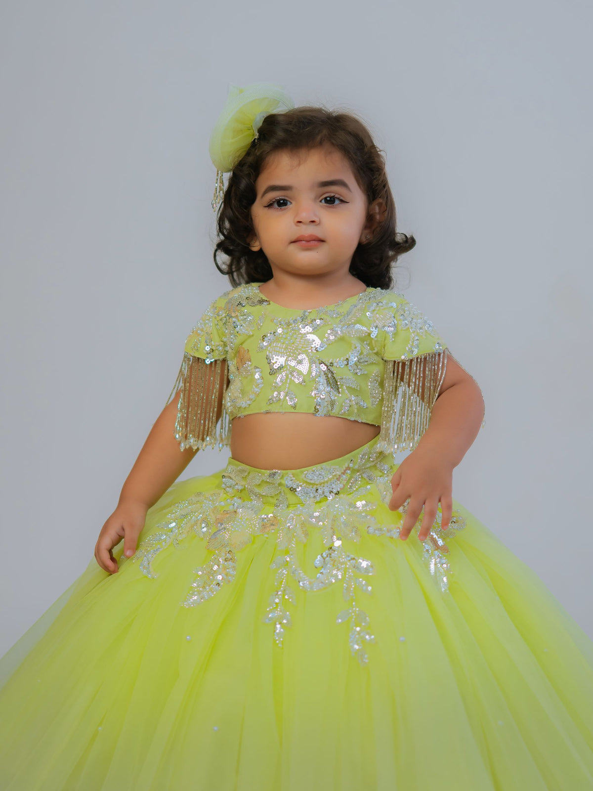 The Lime-Frost Fringe Ball Gown