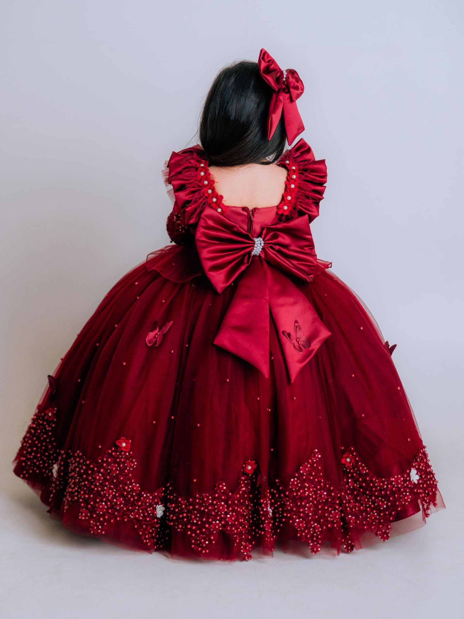 Royal Maroon Lace Ball Gown