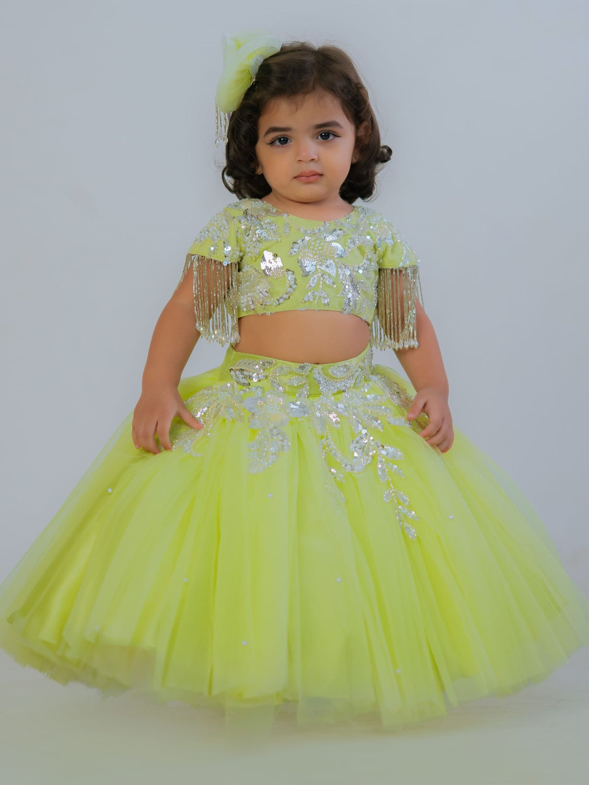 The Lime-Frost Fringe Ball Gown