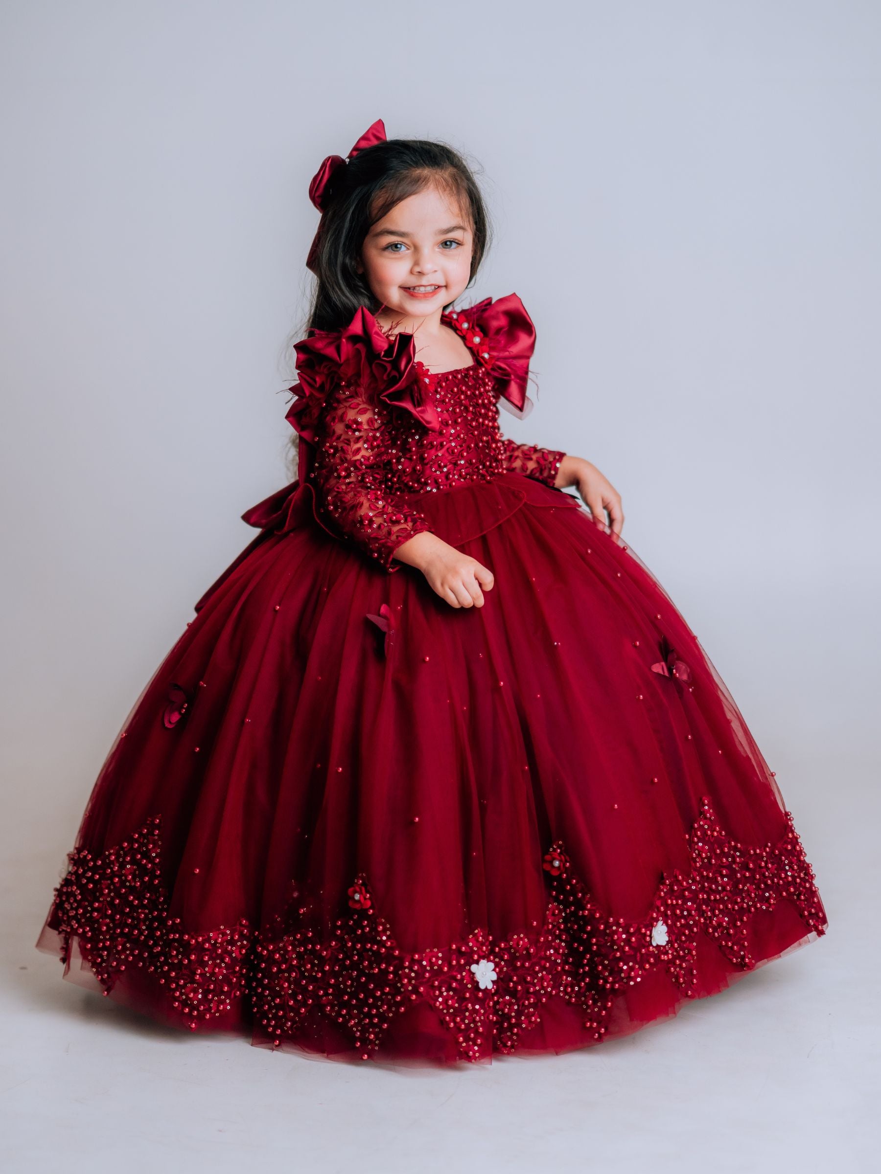 Royal Maroon Lace Ball Gown