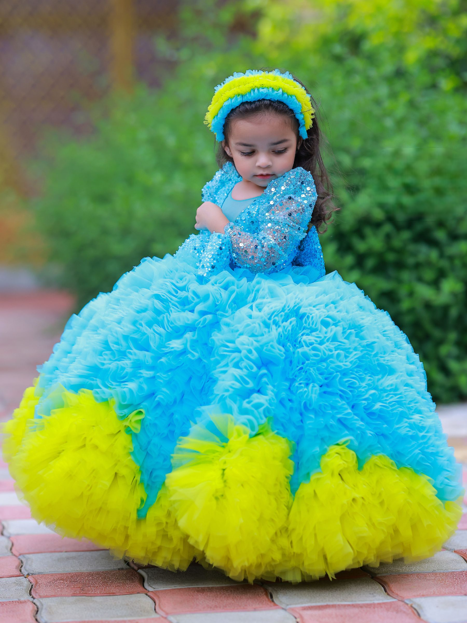 Cloudy blue Ball gown with sequin top