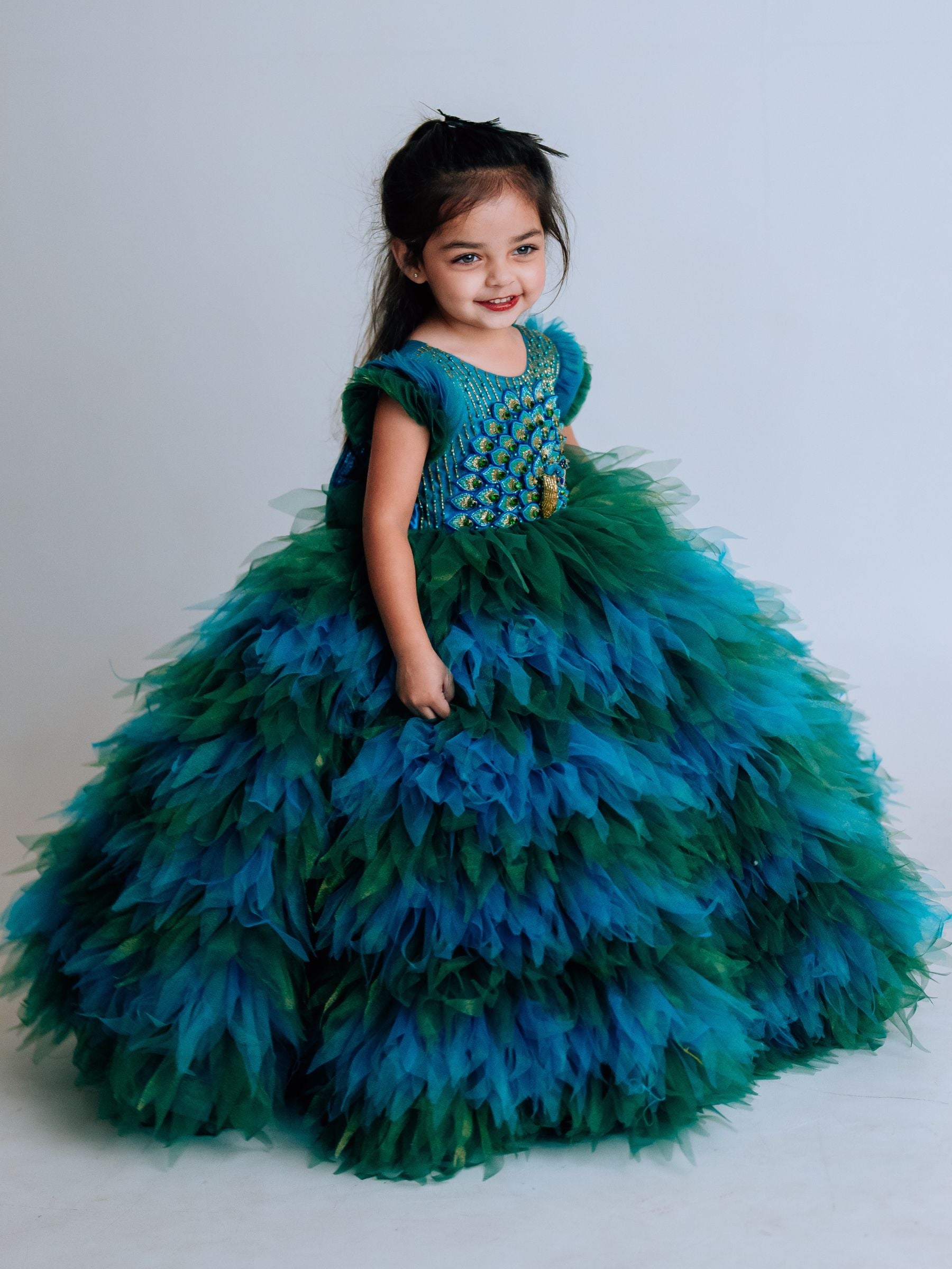 5D Designer Peacock Feather Princess Gown