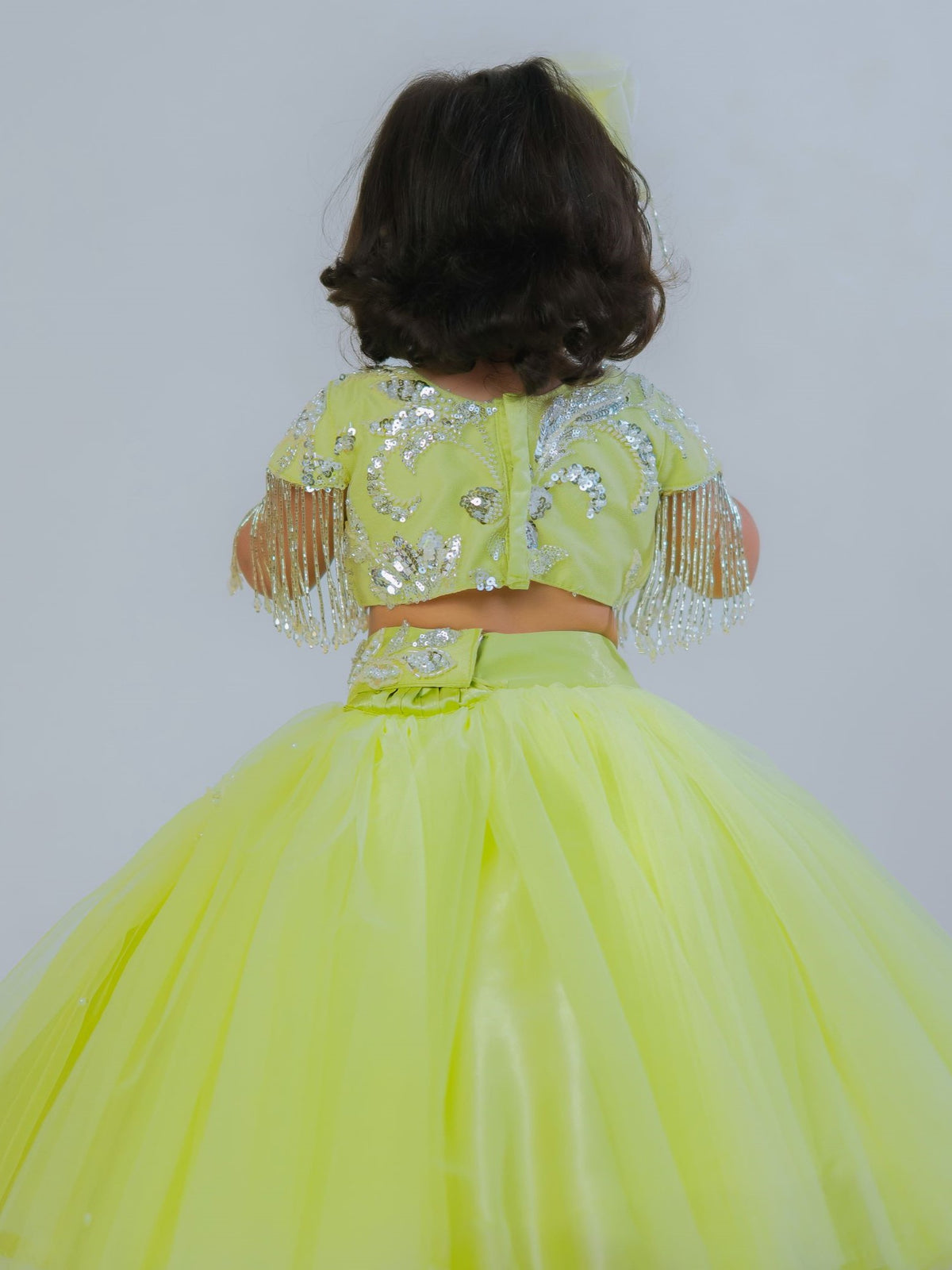 The Lime-Frost Fringe Ball Gown