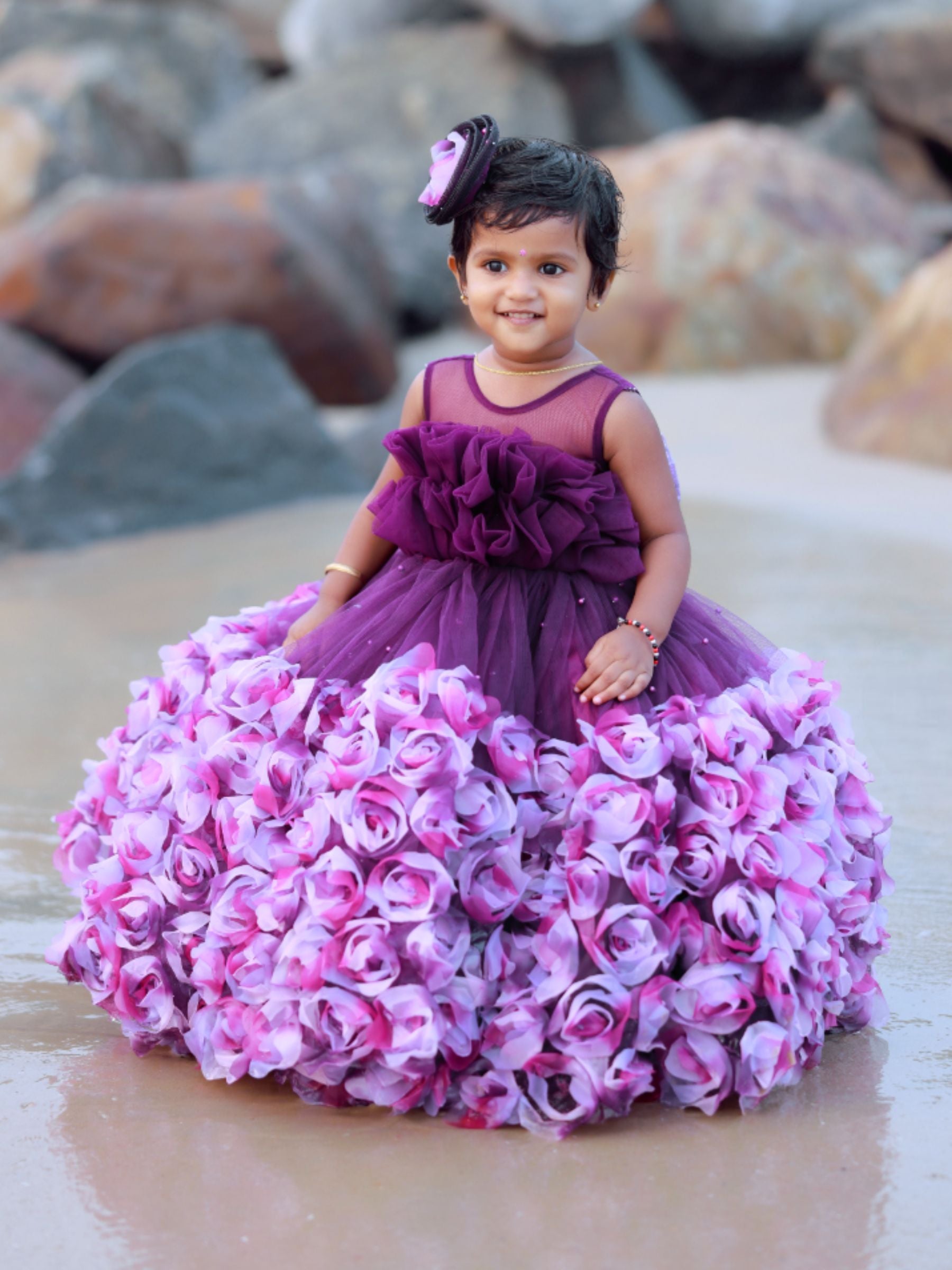 Purple rosalina ball gown with ruffle top