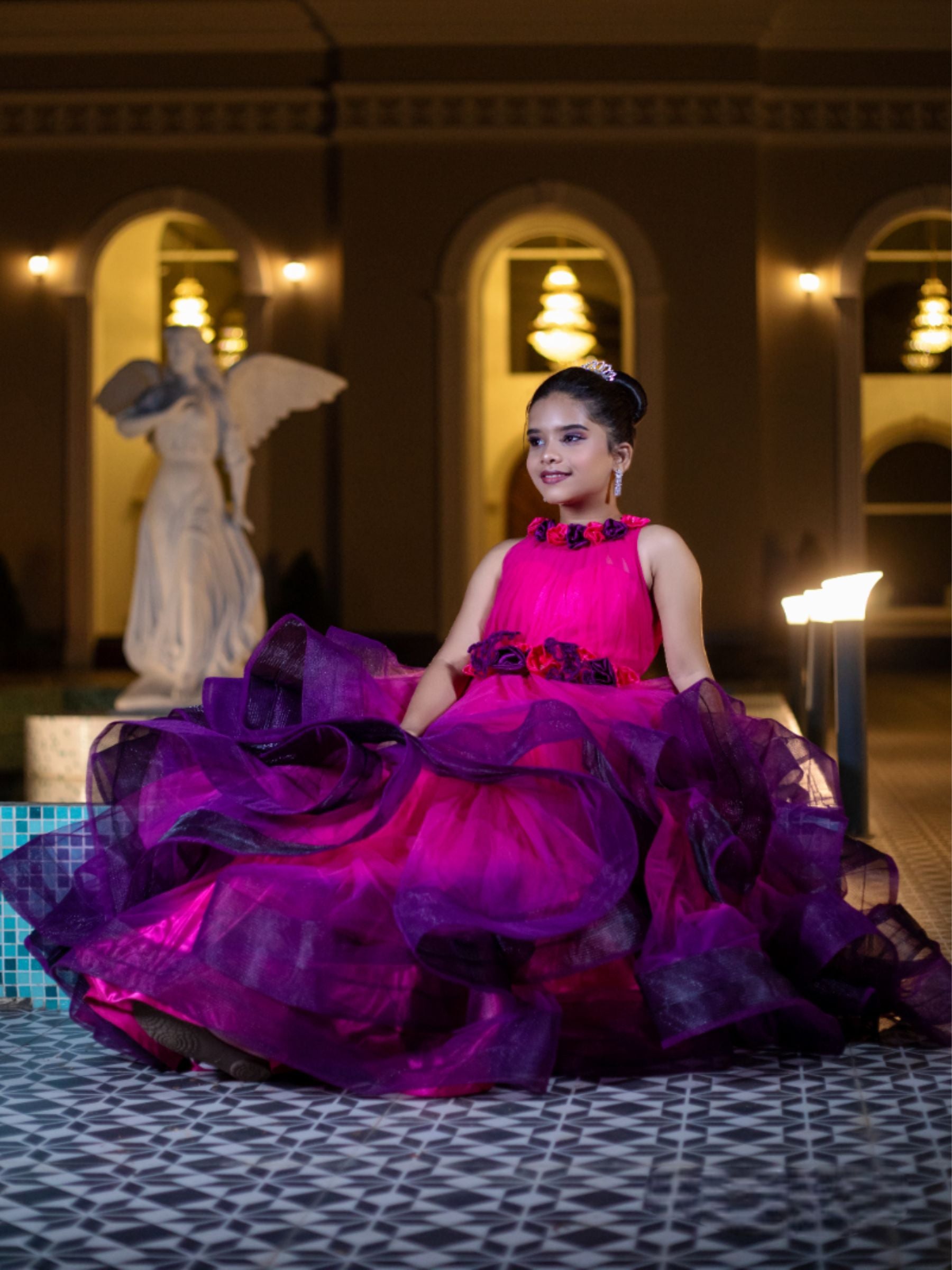 Pink and Purple Dazzling Floral Embellished Belle Gown