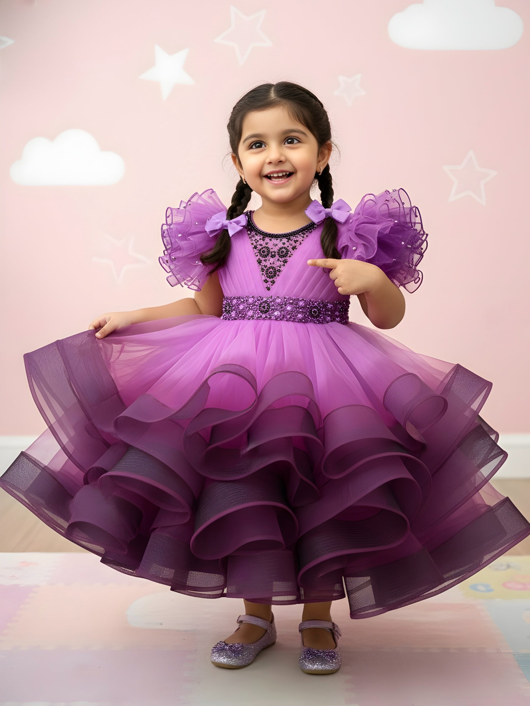 Theme dress for baby girl Online, Violet Bloom Ombre Gown