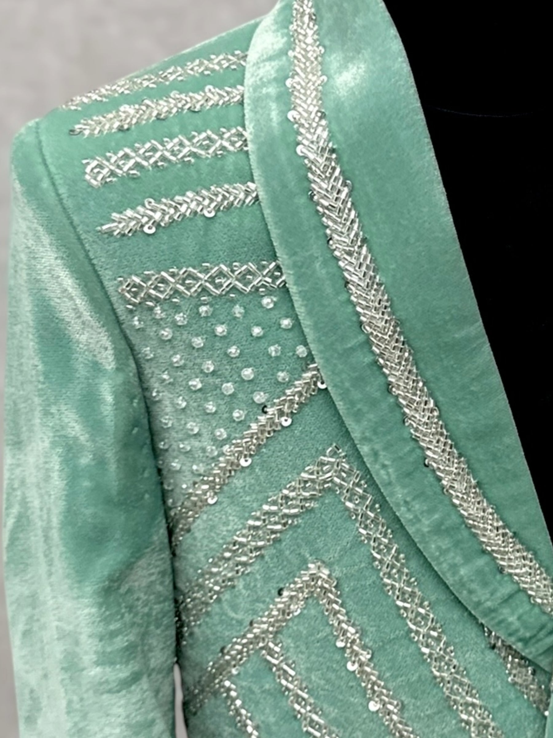 Teal Color Silver Embroidered Blazer with Pant and Shirt