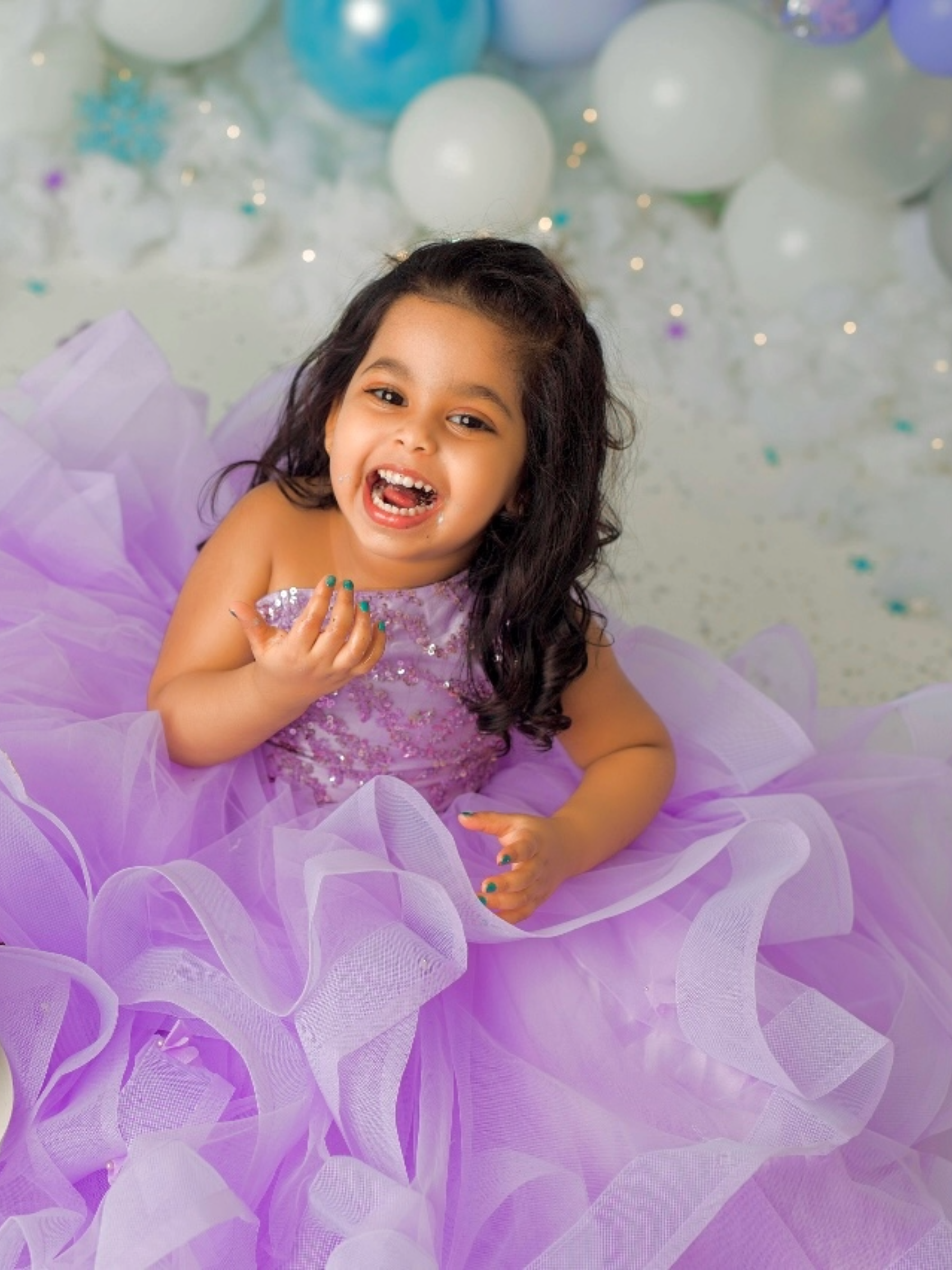 Lavender One-side Shoulder Ruffle Ball gown