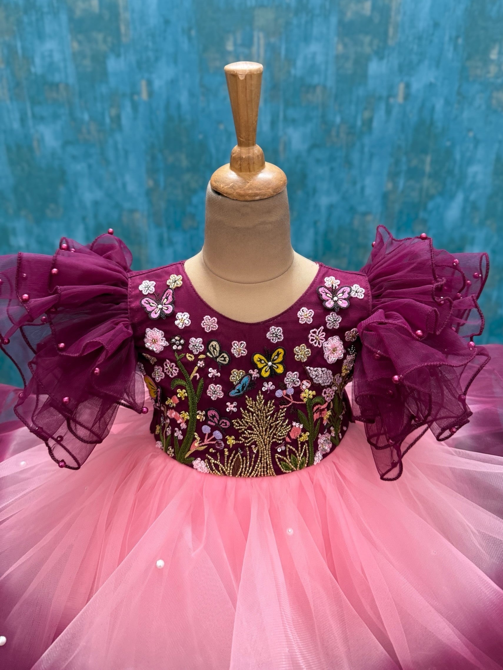 Ball gown for girls Online, Purple Ruffled Net Dress