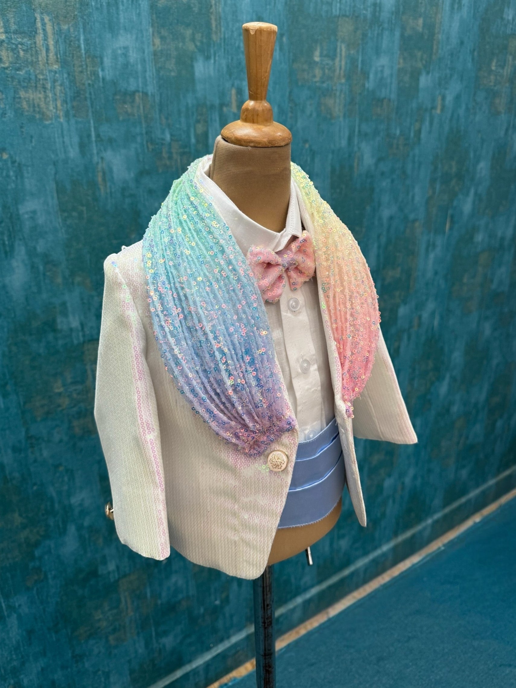 White Premium blazer for little gentle man comes with lights