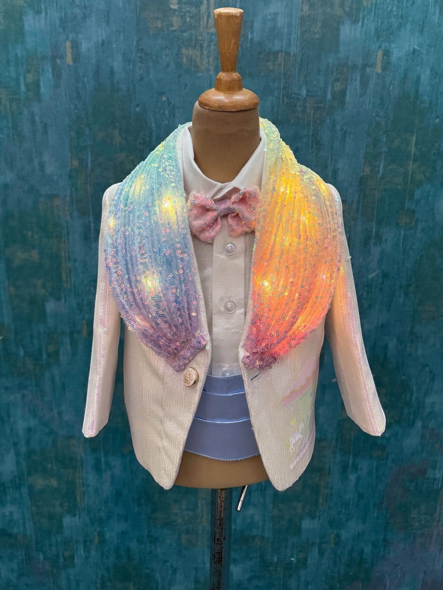 White Premium blazer for little gentle man comes with lights