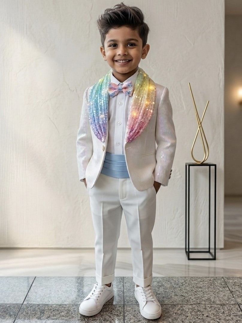 White Premium blazer for little gentle man comes with lights
