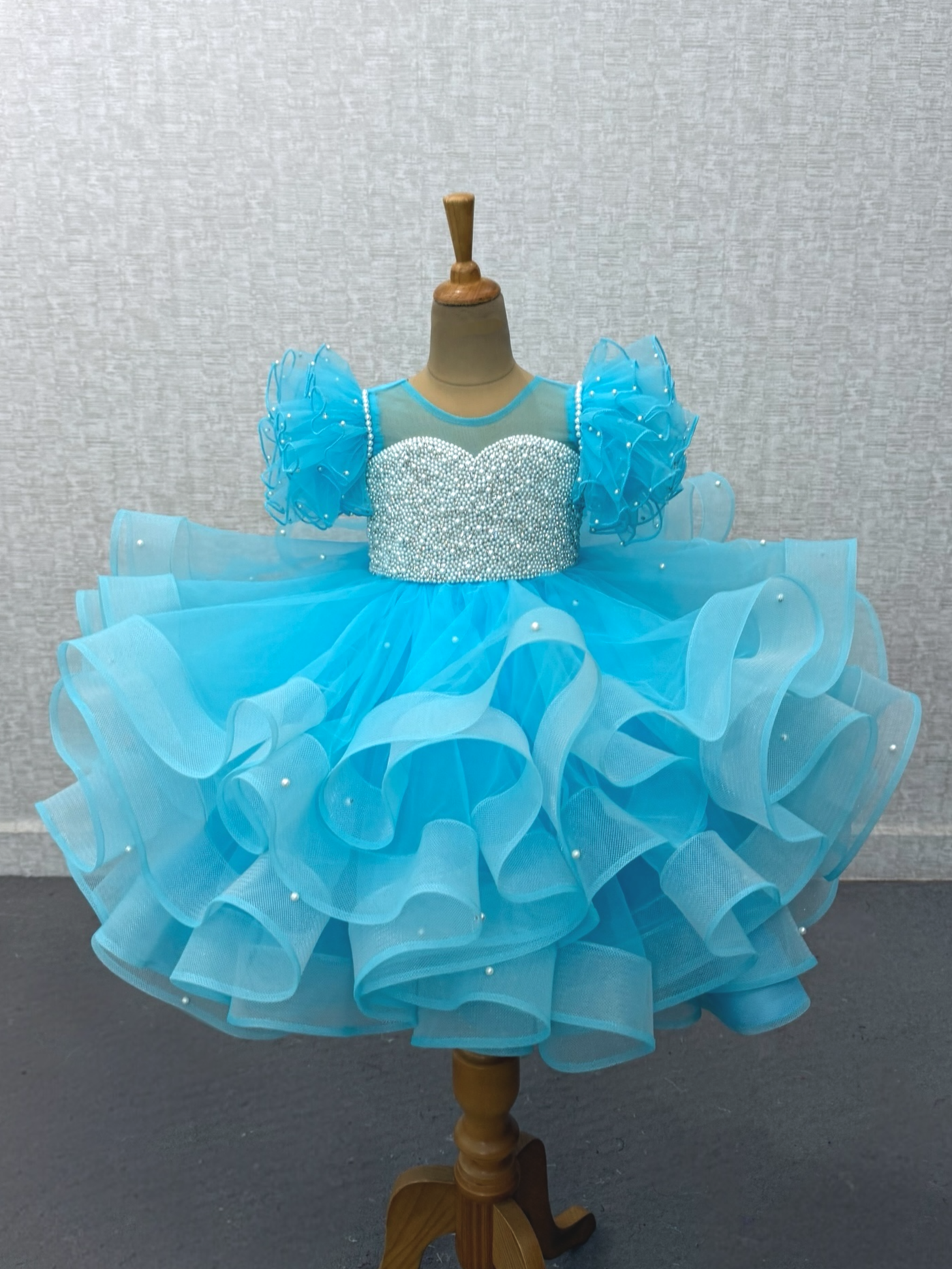 Luxury Designer Kids Wear Online, Premium Blue Organza Dress