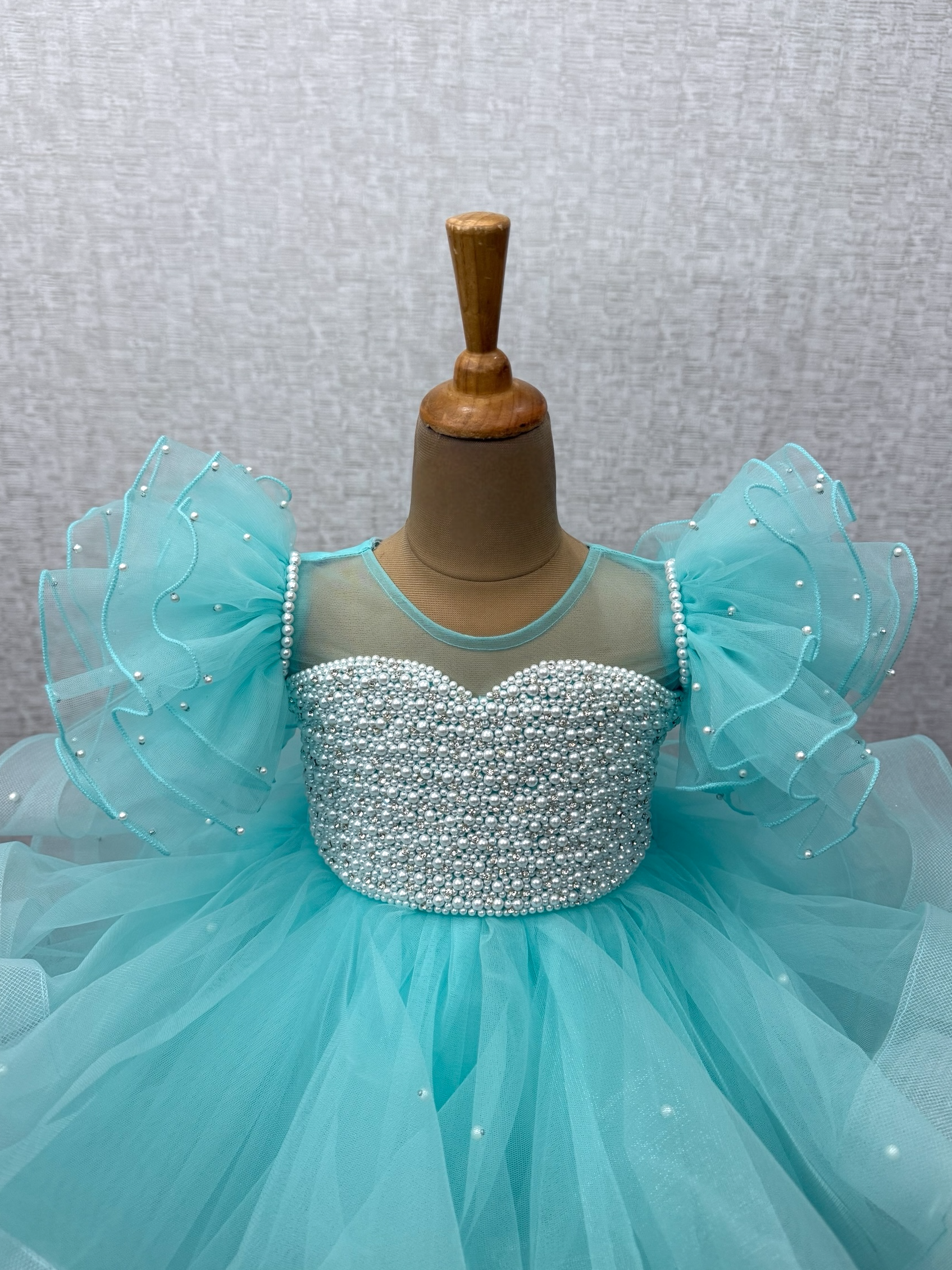 Baby Girl Birthday Party Frocks Online, Aqua Blue Party Dress