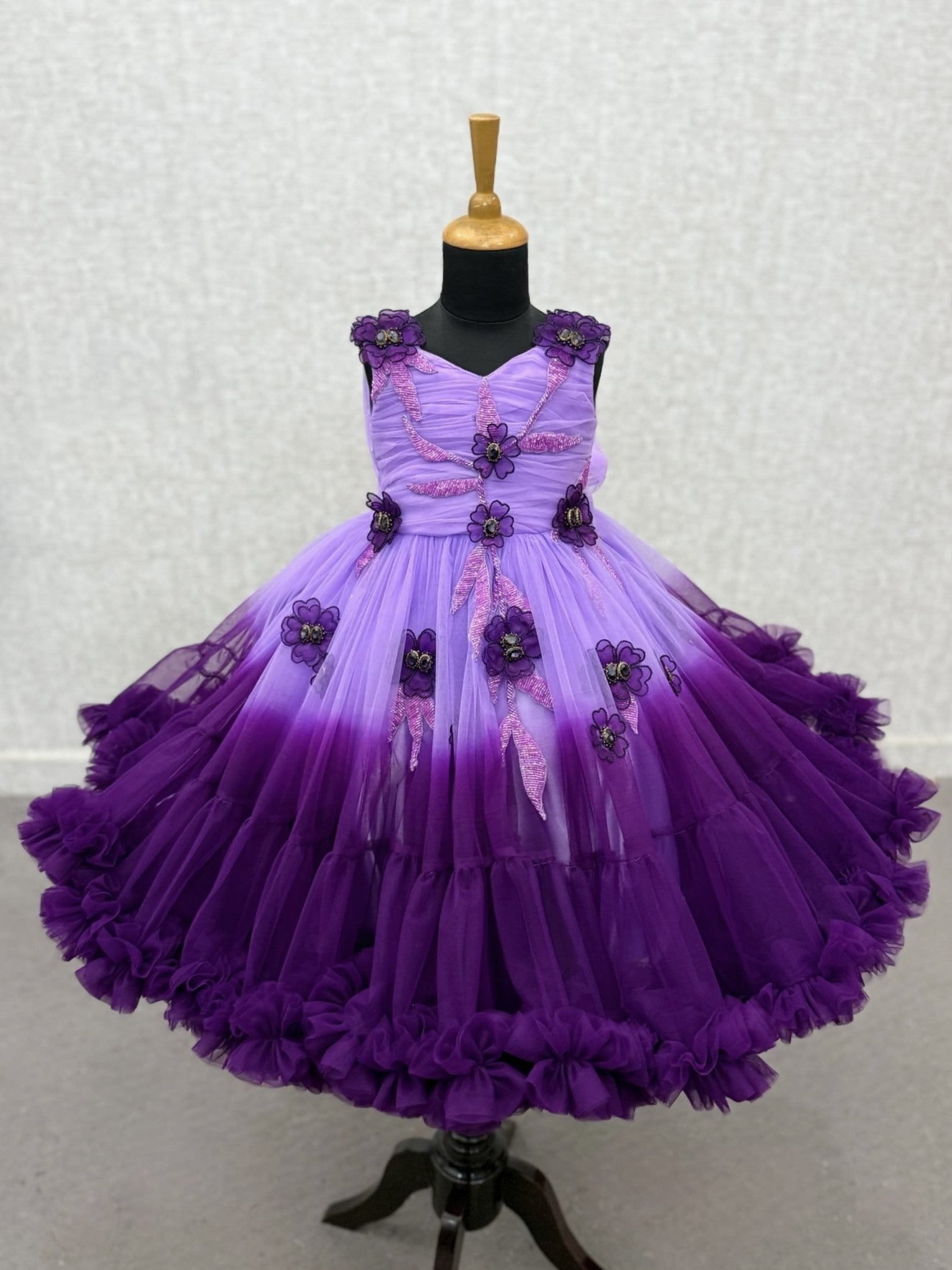 Lavender Amethyst Bloom Cascade Floral Princess Designer Ball Gown