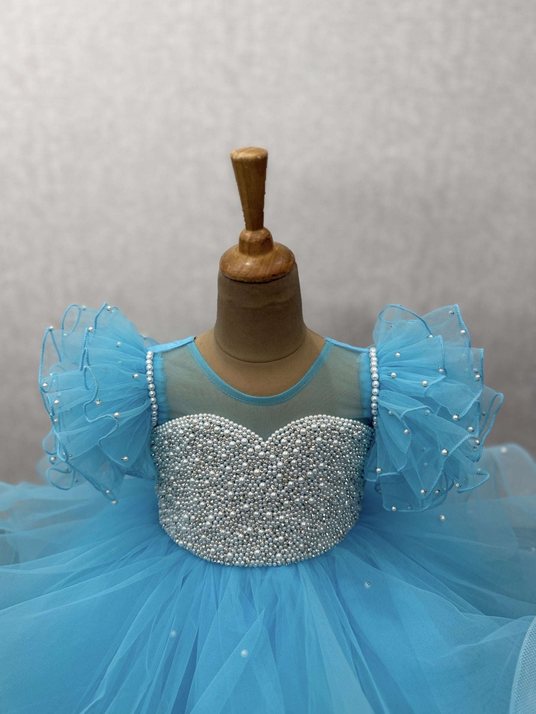Luxury Designer Kids Wear Online, Premium Blue Organza Dress