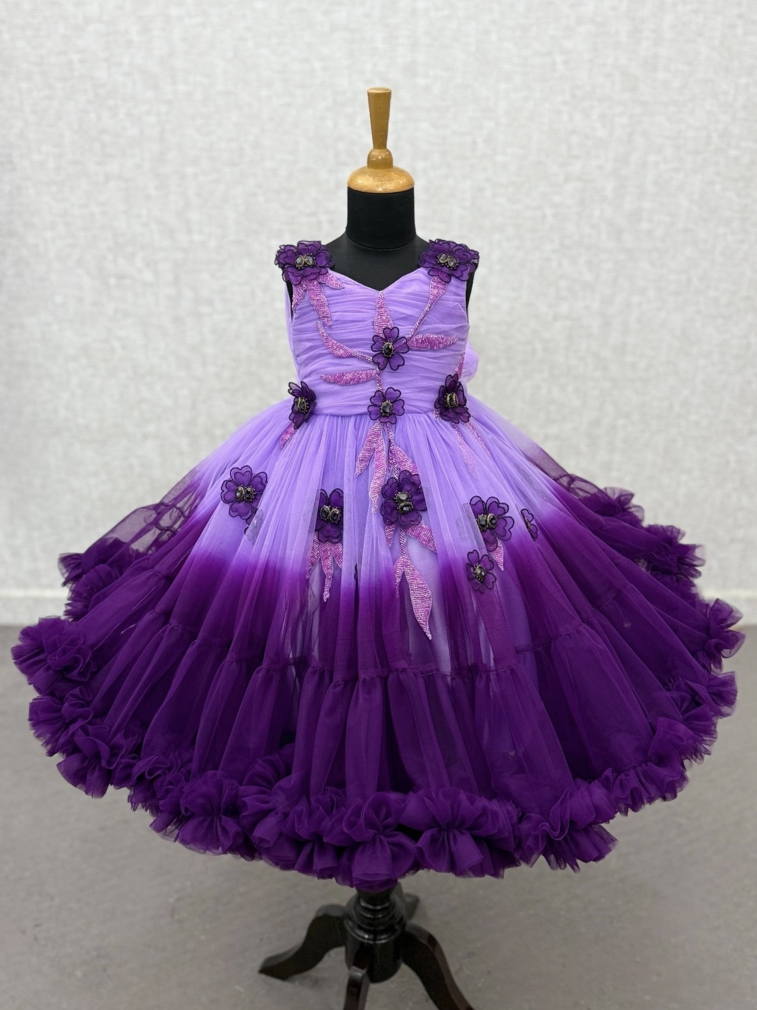 Lavender Amethyst Bloom Cascade Floral Princess Designer Ball Gown